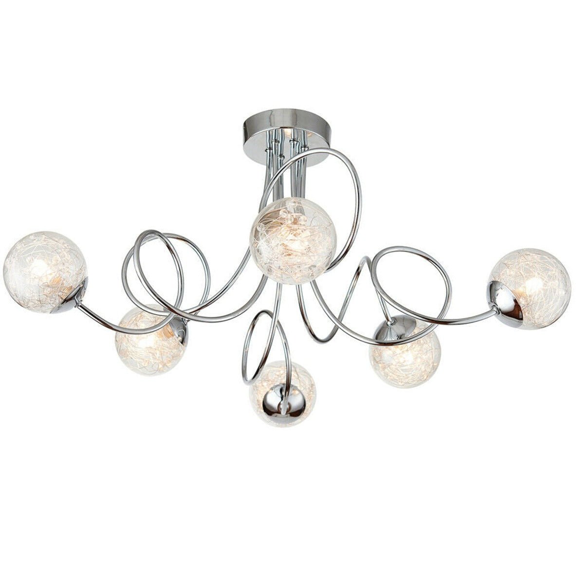 Loops Direct 72cm Diameter Steel and Glass Semi Flush Ceiling Light - Chrome
