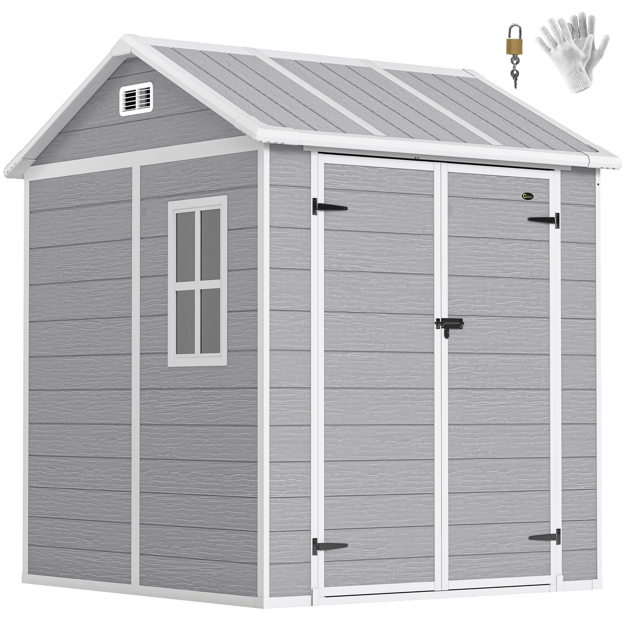 Outsunny 6 x 6ft Polypropylene Apex Garden Shed – Grey