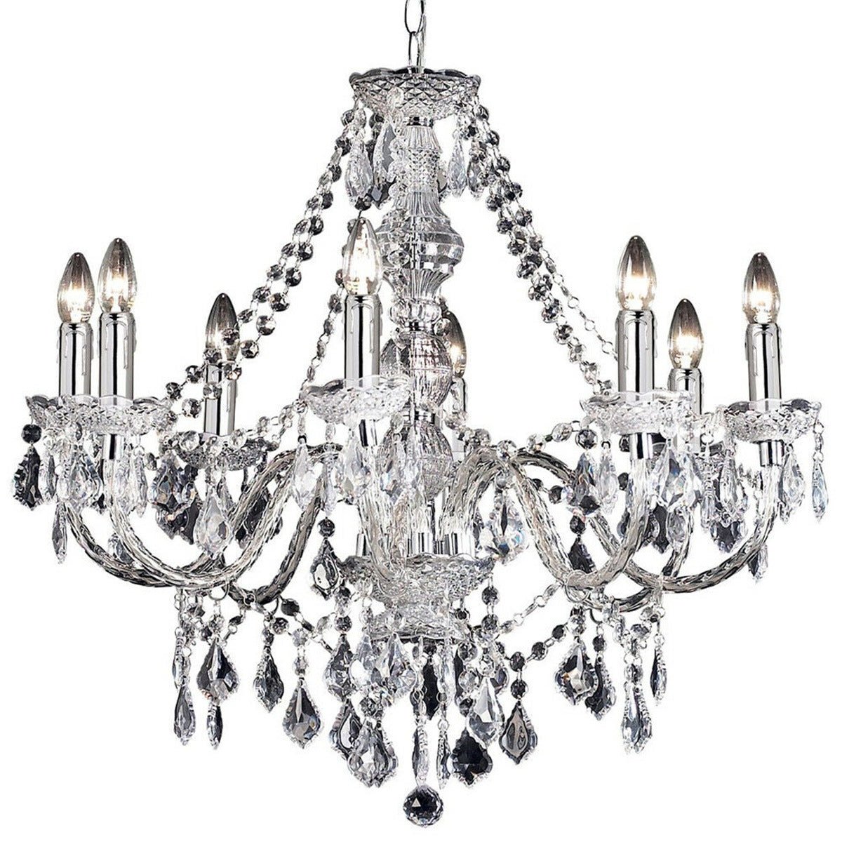 Loops Direct Acrylic and Steel 8-Light Chandelier Pendant - Chrome