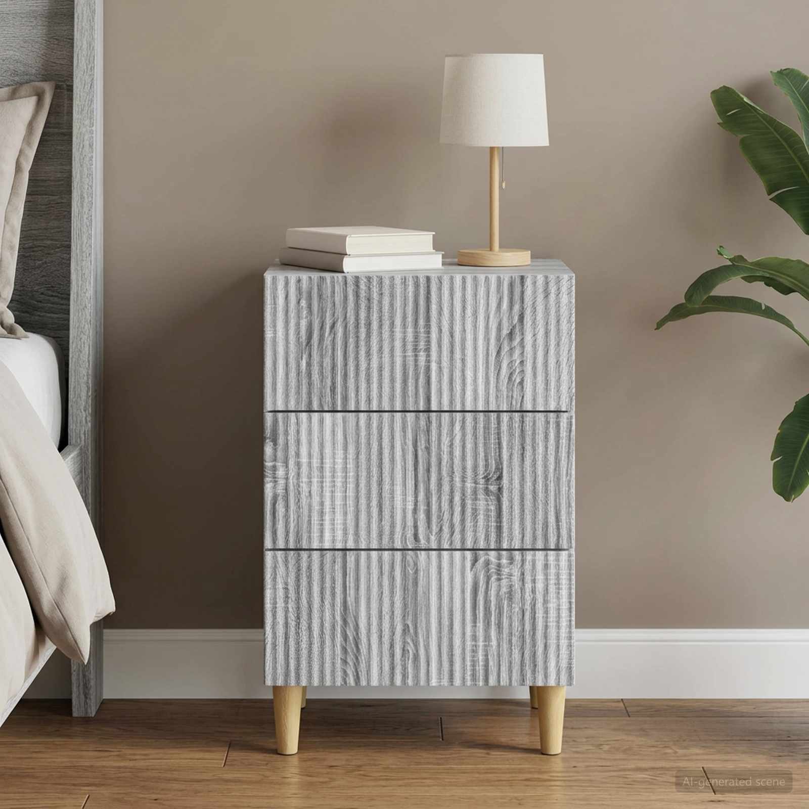 Walplus Engineered Wood Bedside Table - Grey Sonoma - 43 x 41 x 66.5 cm