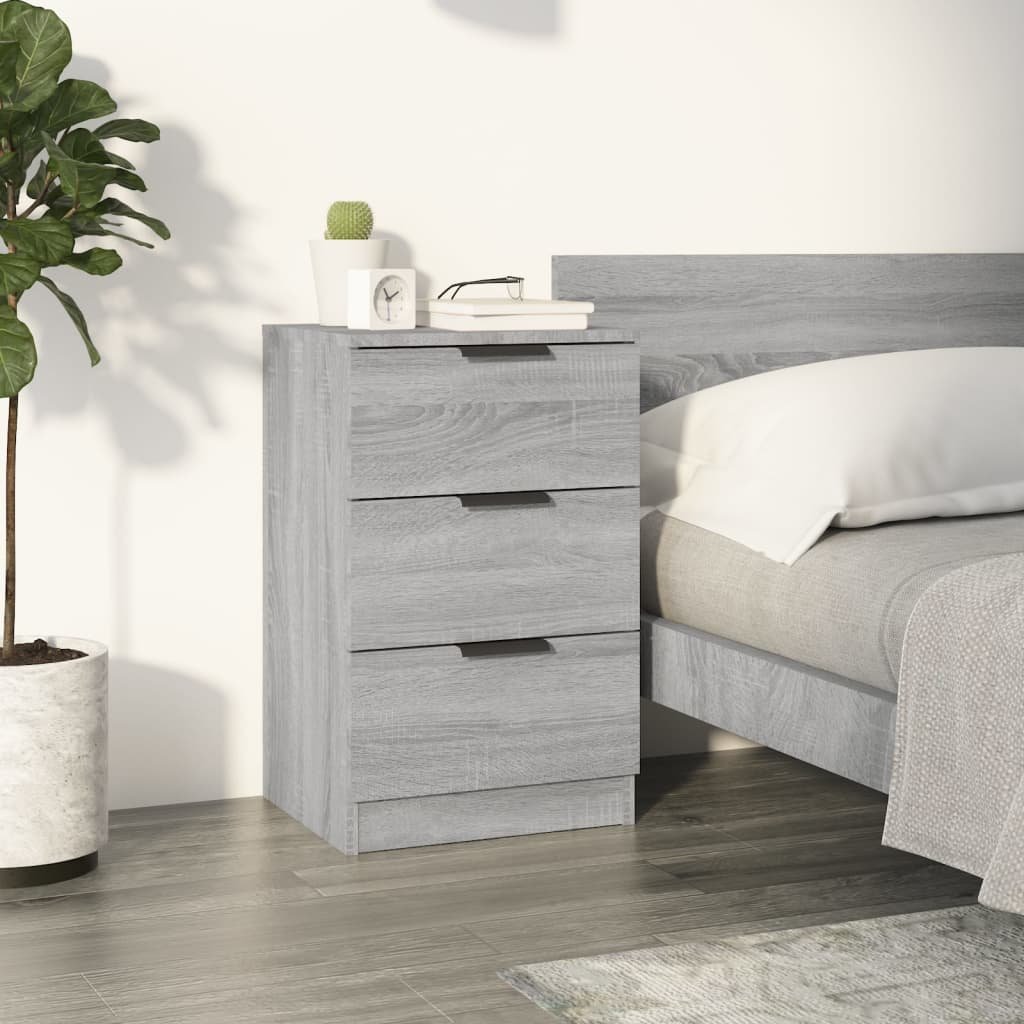 Walplus 3 Drawer Engineered Wood Bedside Cabinet - Grey Sonoma - 40 x 36 x 65 cm