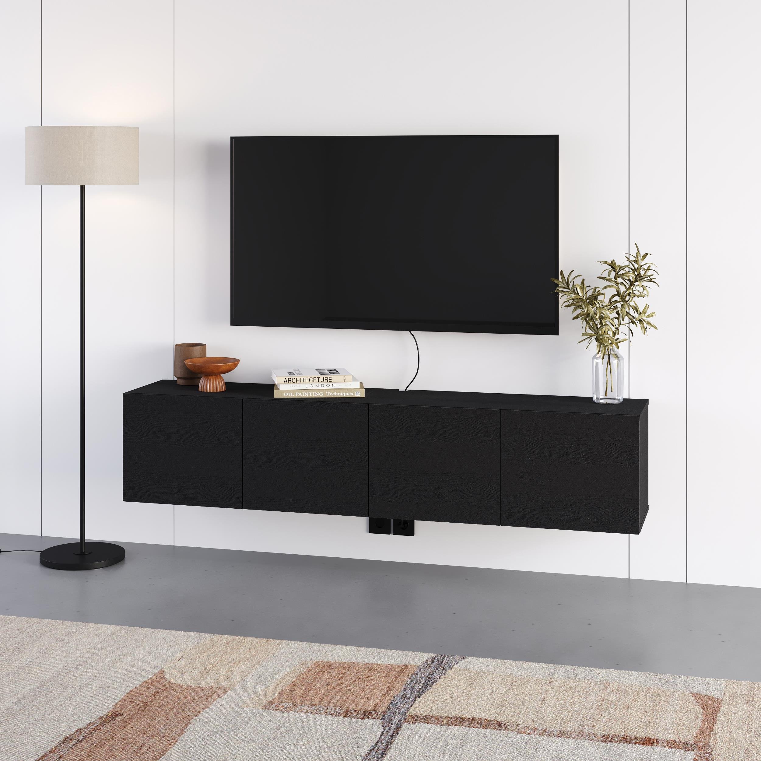 Decortie Combe Particleboard Wall Mounted TV Unit - Black Ash