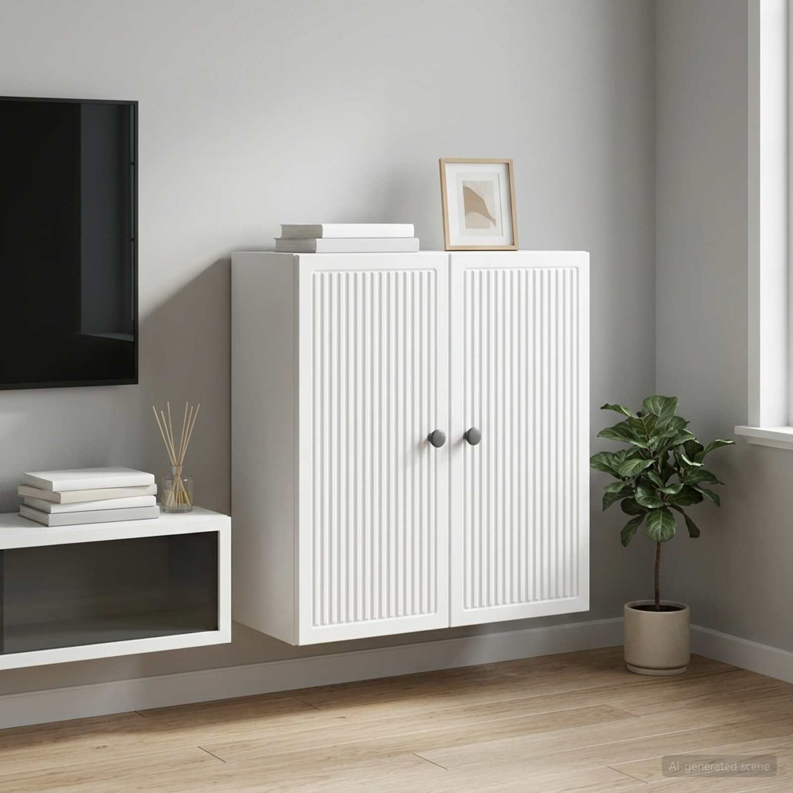 Walplus 2 Door Engineered Wood Wall Cabinet - White - 59 x 31 x 60 cm