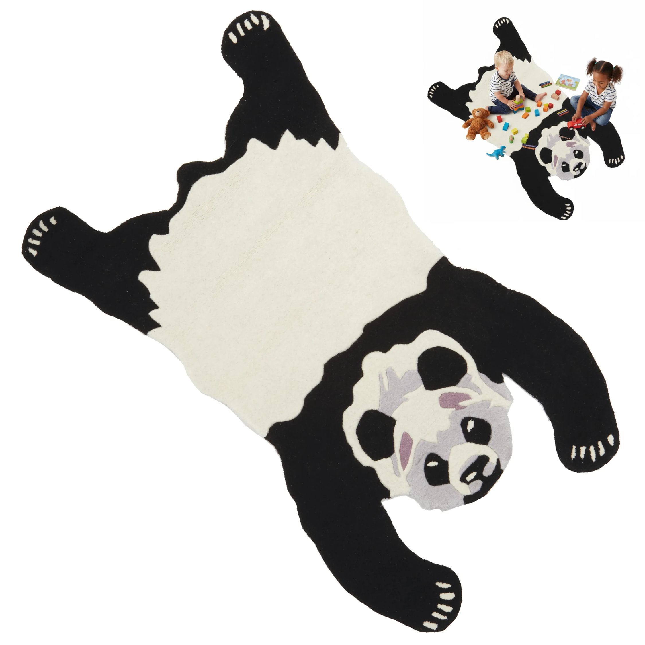 Orsina Black and White Kids Panda Rug - 90 x 150cm