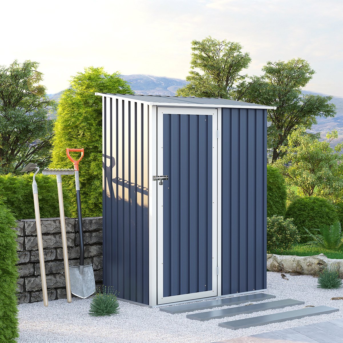 Charles Bentley 4.7ft x 3ft Small Roof Door Apex Metal Storage Shed - Grey