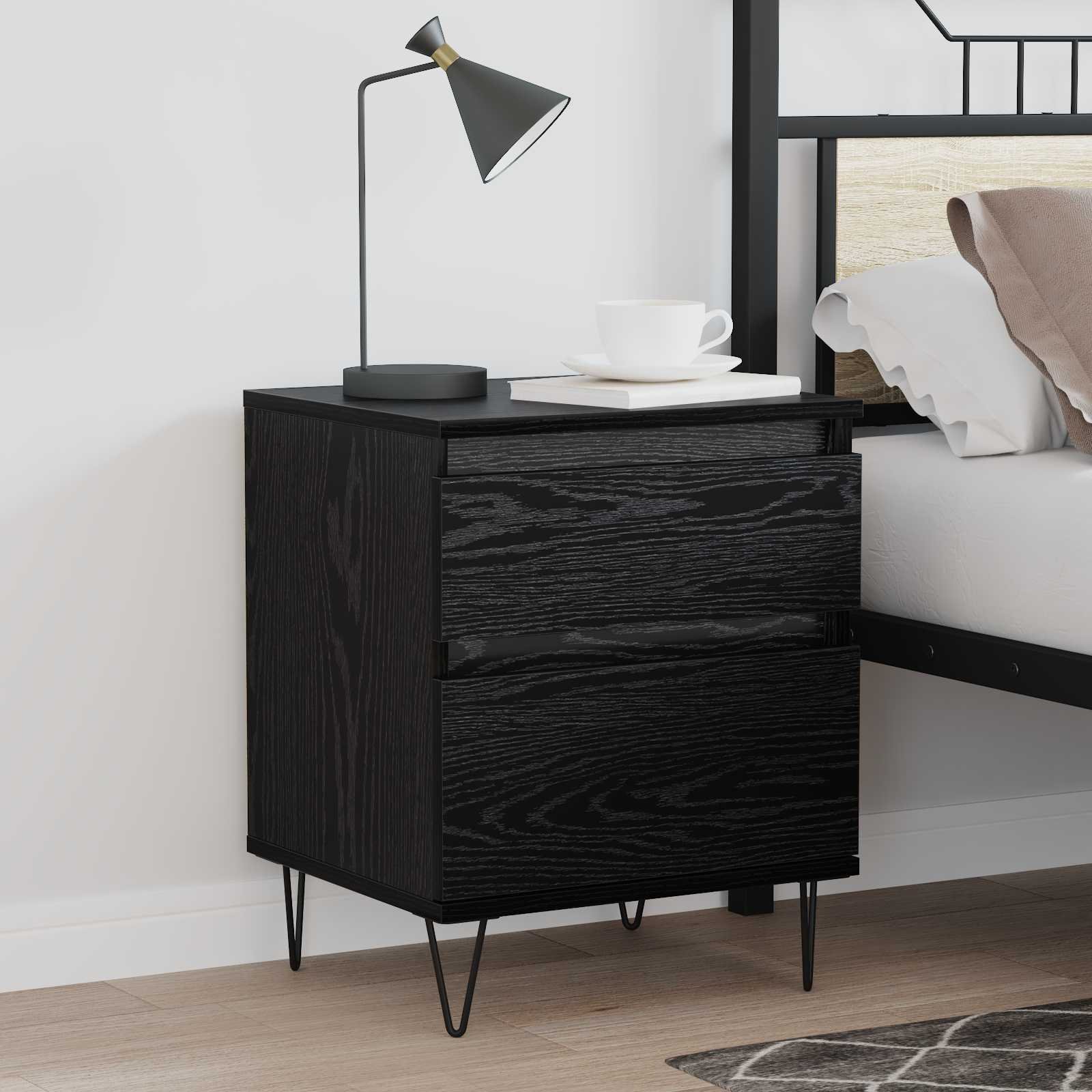 Walplus 1 Drawer Wood Bedside Cabinet 1 Door - Dark Oak - 40 x 35 x 50 cm