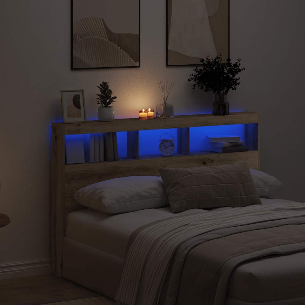 Walplus Engineered Wood LED Headboard Cabinet - Oak - 160 x 17 x 102 cm