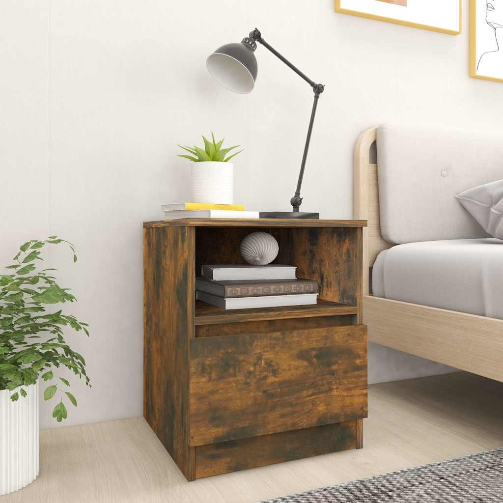 Walplus 1 Drawer Engineered Wood Bedside Cabinet - Dark Oak - 40 x 40 x 50 cm
