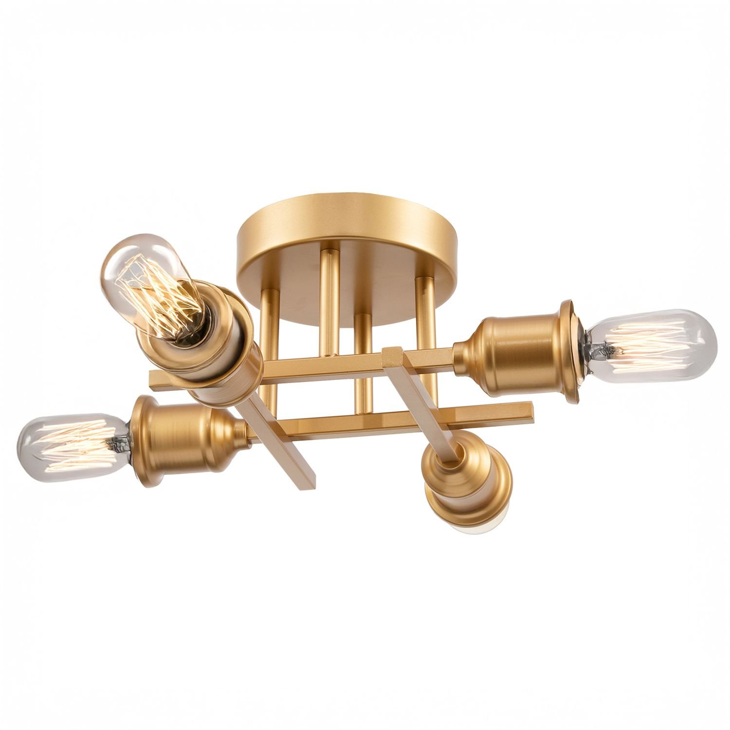 Happy Homewares Industrial Vintage Satin Gold Ceiling Light - 26cm