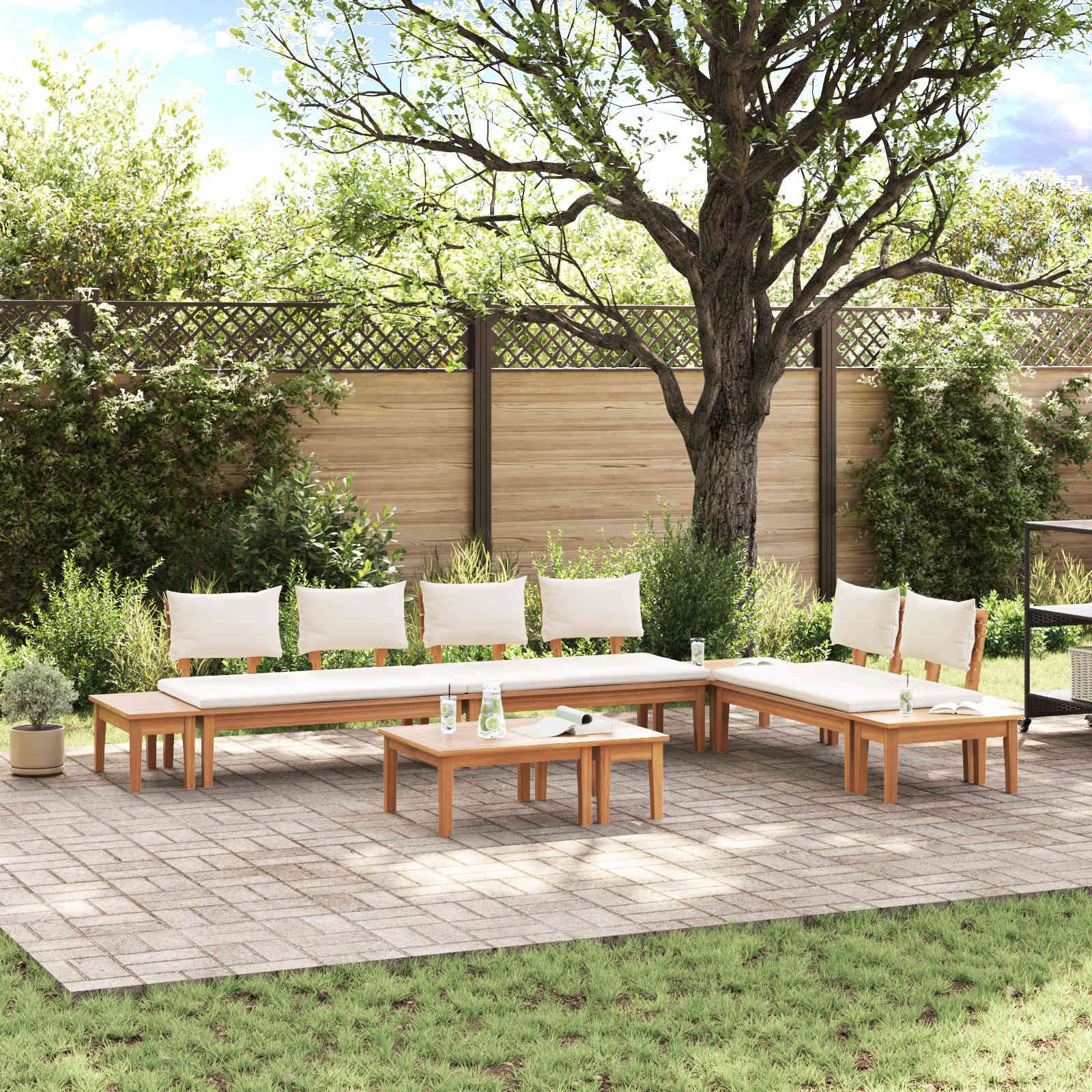 Walplus 5 Piece Metal Garden Sofa Set - Brown and Cream - 60 x 60 x 30 cm