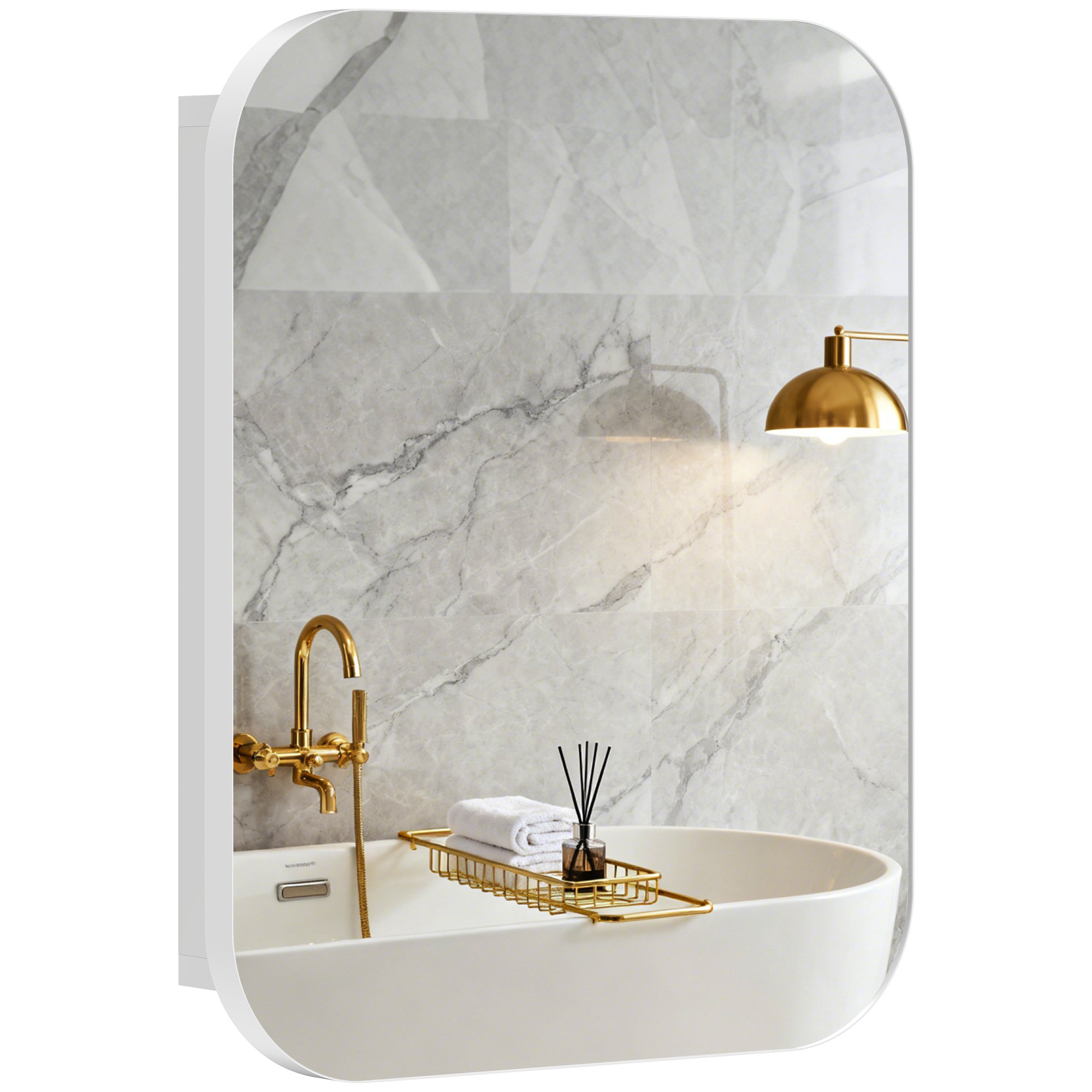 HOMCOM Wall Mounted Bathroom Mirror Cabinet with Soft Close Hinges - White