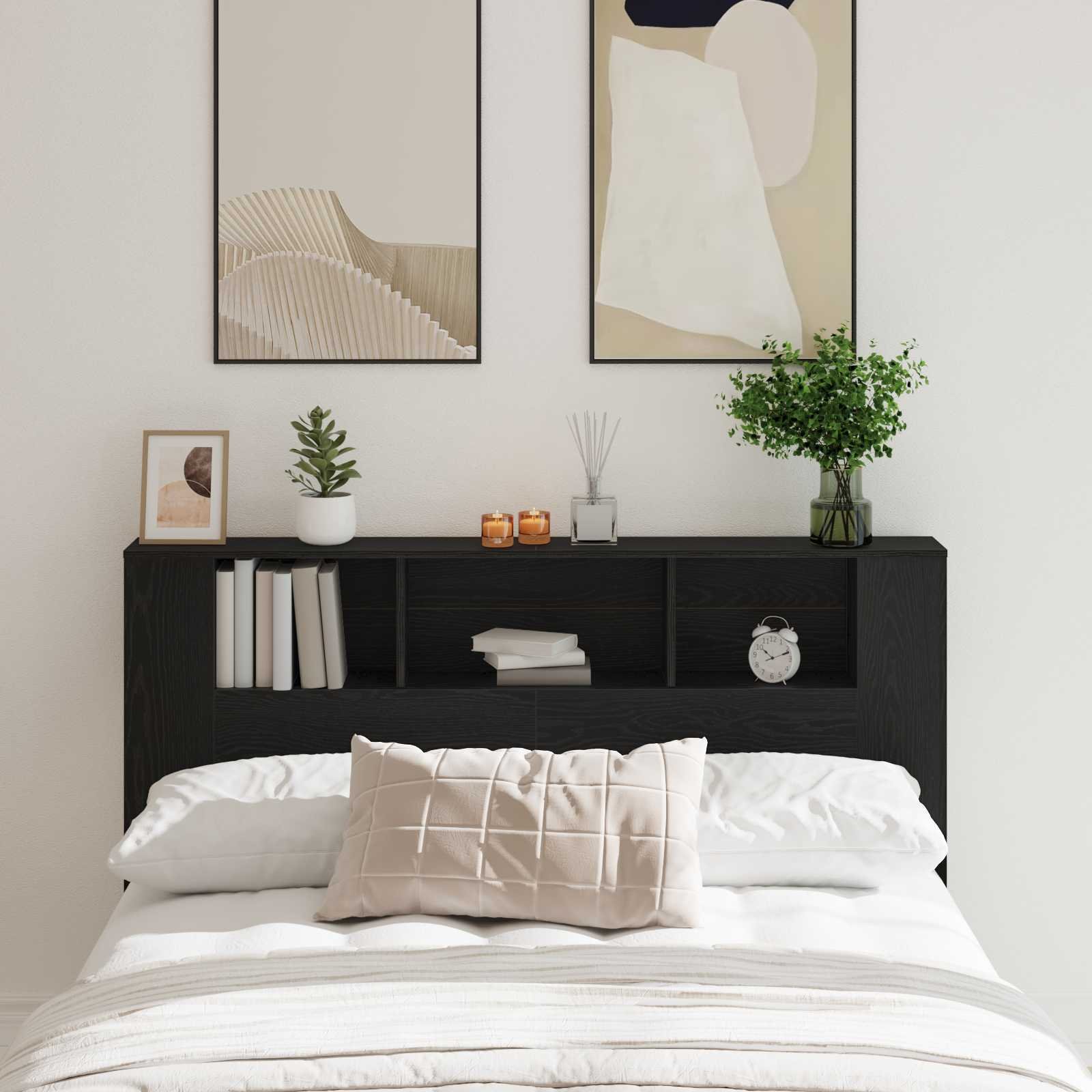 Walplus Engineered Wood Headboard Cabinet - Black Ash - 160 x 18.5 x 102.5 cm