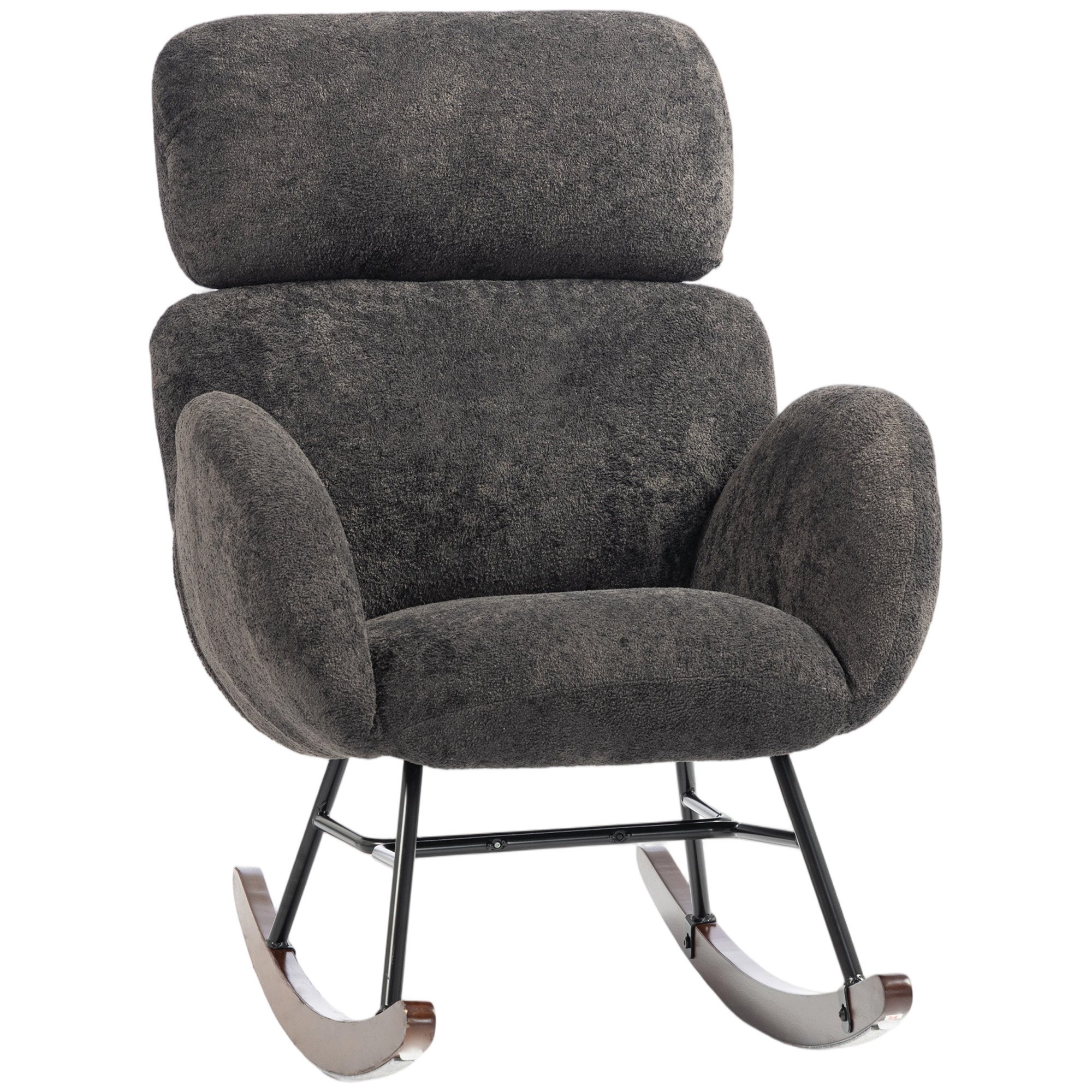 HOMCOM Steel Frame Rocking Chair with Adjustable Headrest - Dark Grey