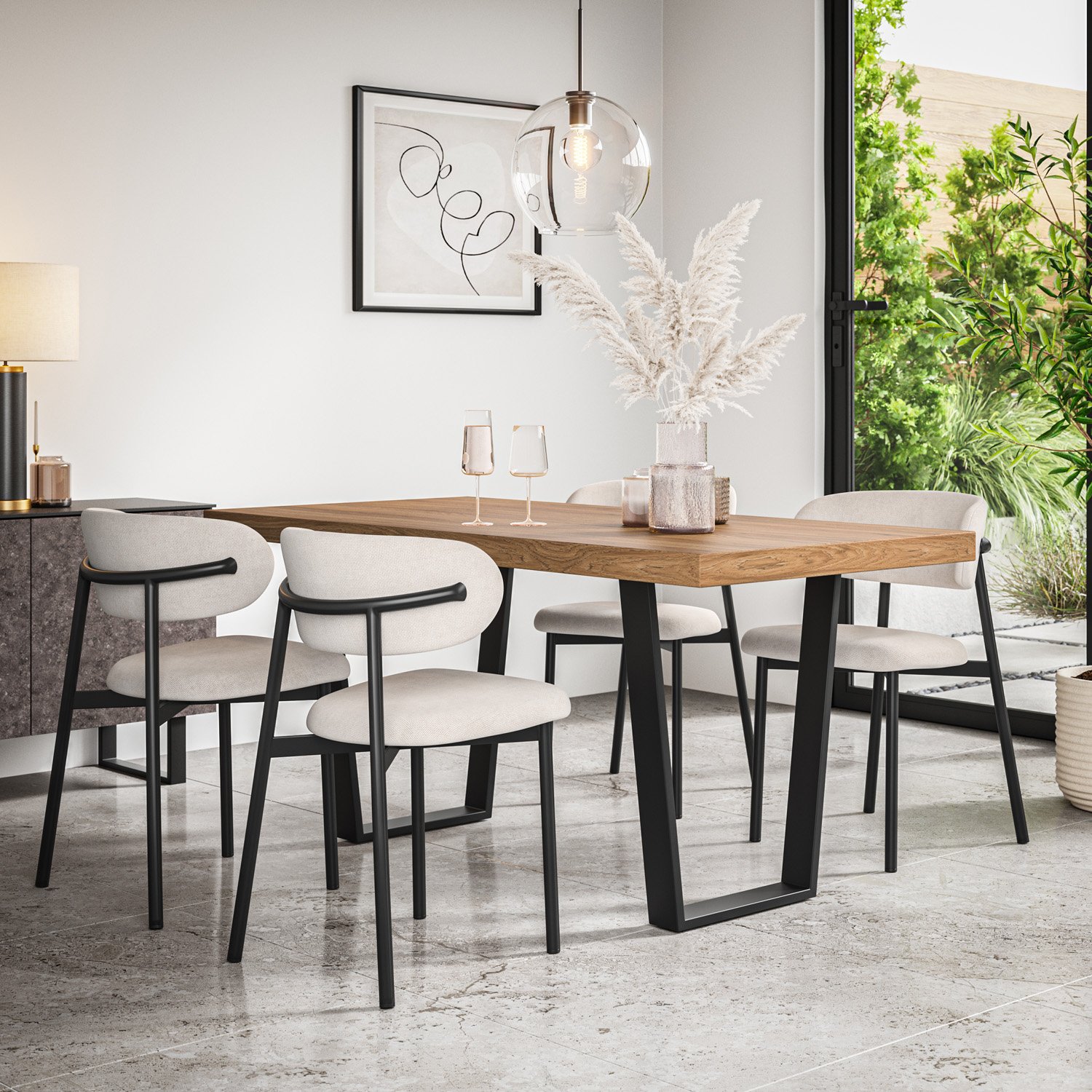 Furniture Online Aria Oak Effect Dining Table & 6 Myla Beige Chairs