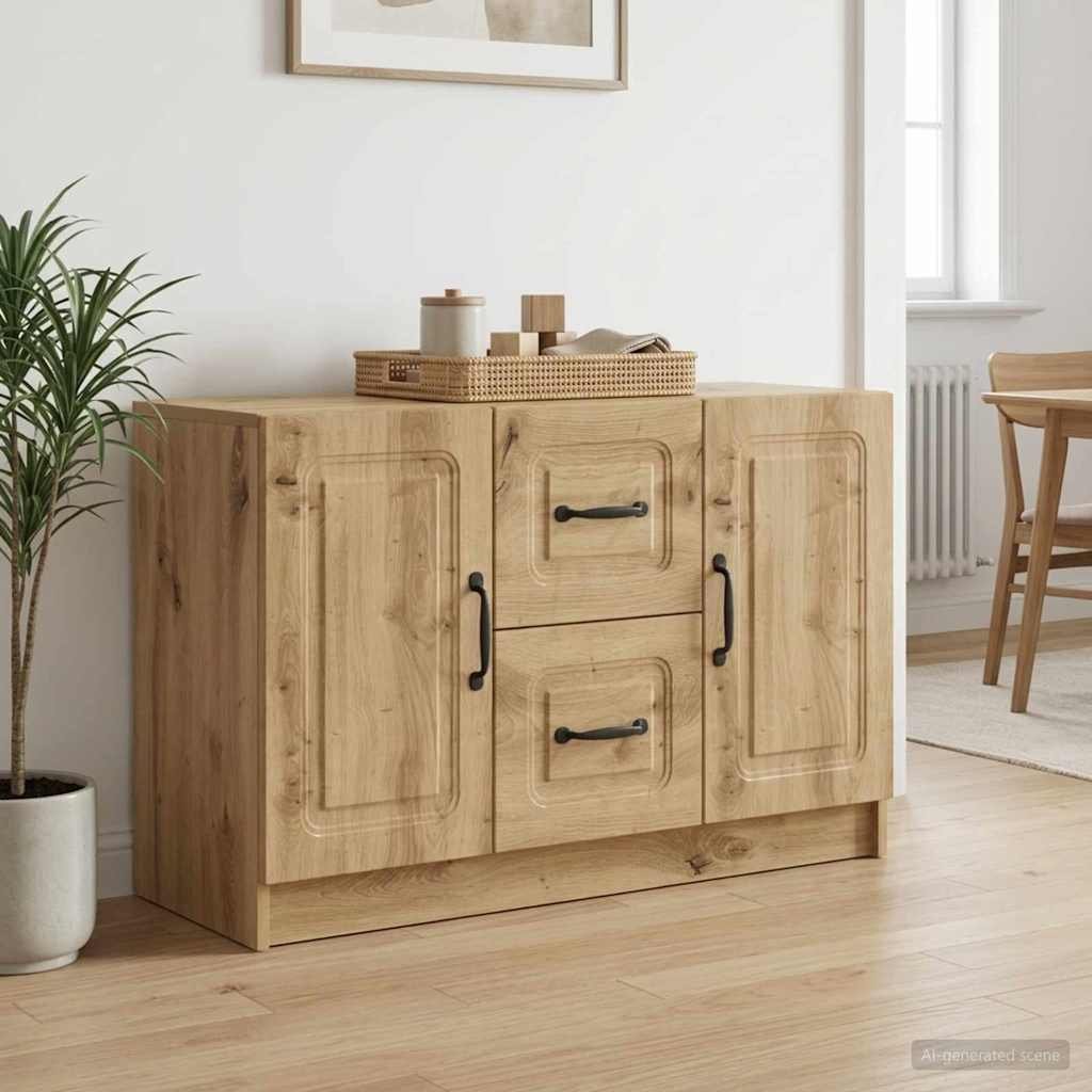 Walplus 2 Drawer Rectangular Sideboard 2 Shelf - Artisan Oak - 89 x 34.5 x 57 cm