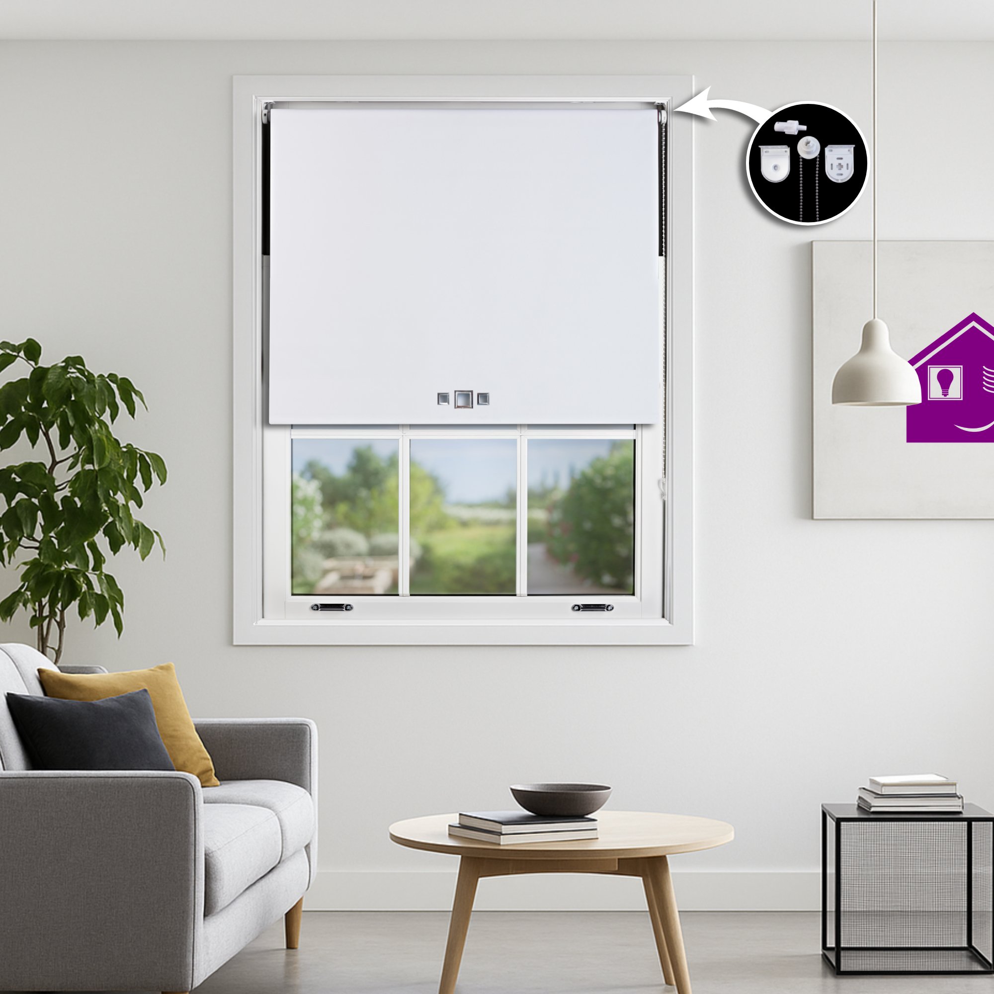 Furnished White Blackout Roller Blind Triple Square Eyelets - 235 x 165cm