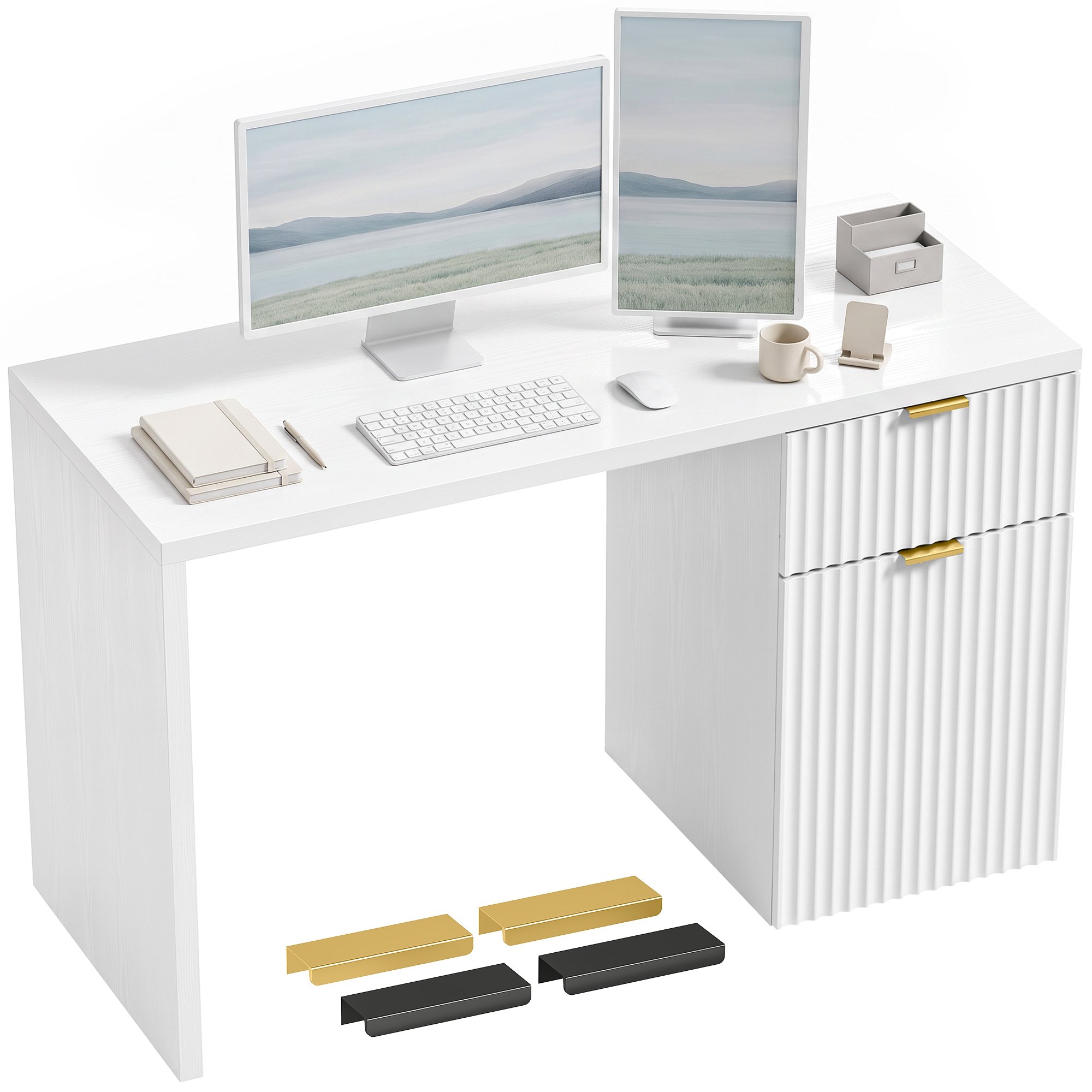 HOMCOM 120cm Reversible Drawer Cabinet Adjustable Shelf Computer Desk – White