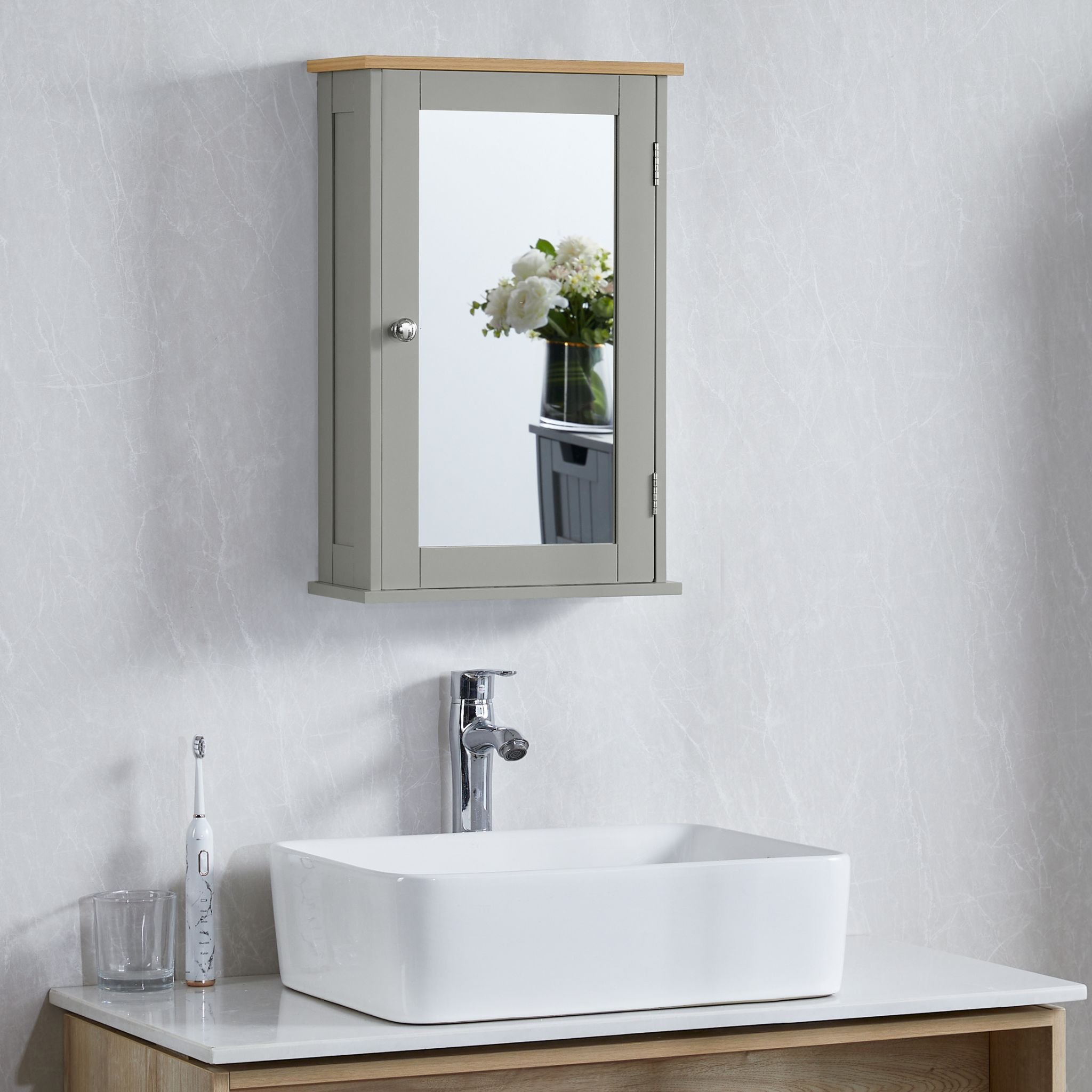 Bath Vida Priano 1 Door Mirrored Wall Cabinet - Grey and Oak