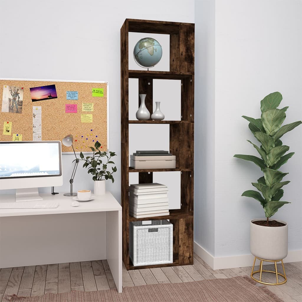 Walplus Engineered Wood Book Cabinet - Dark Oak - 45 x 24 x 160 cm