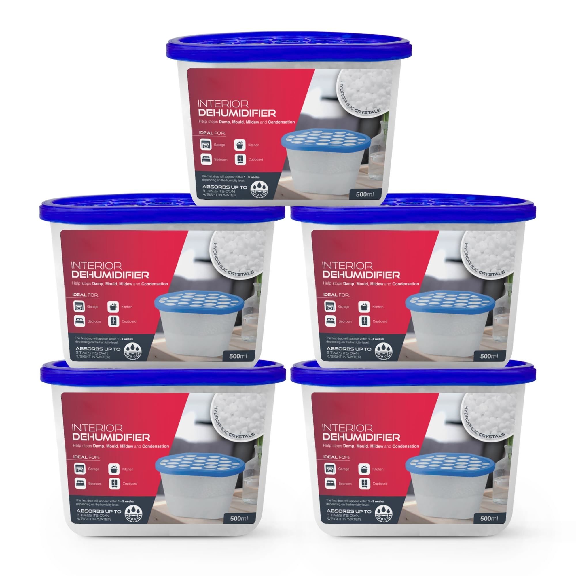 Haltons White 500ml Moisture Absorber Tubs - Pack of 5
