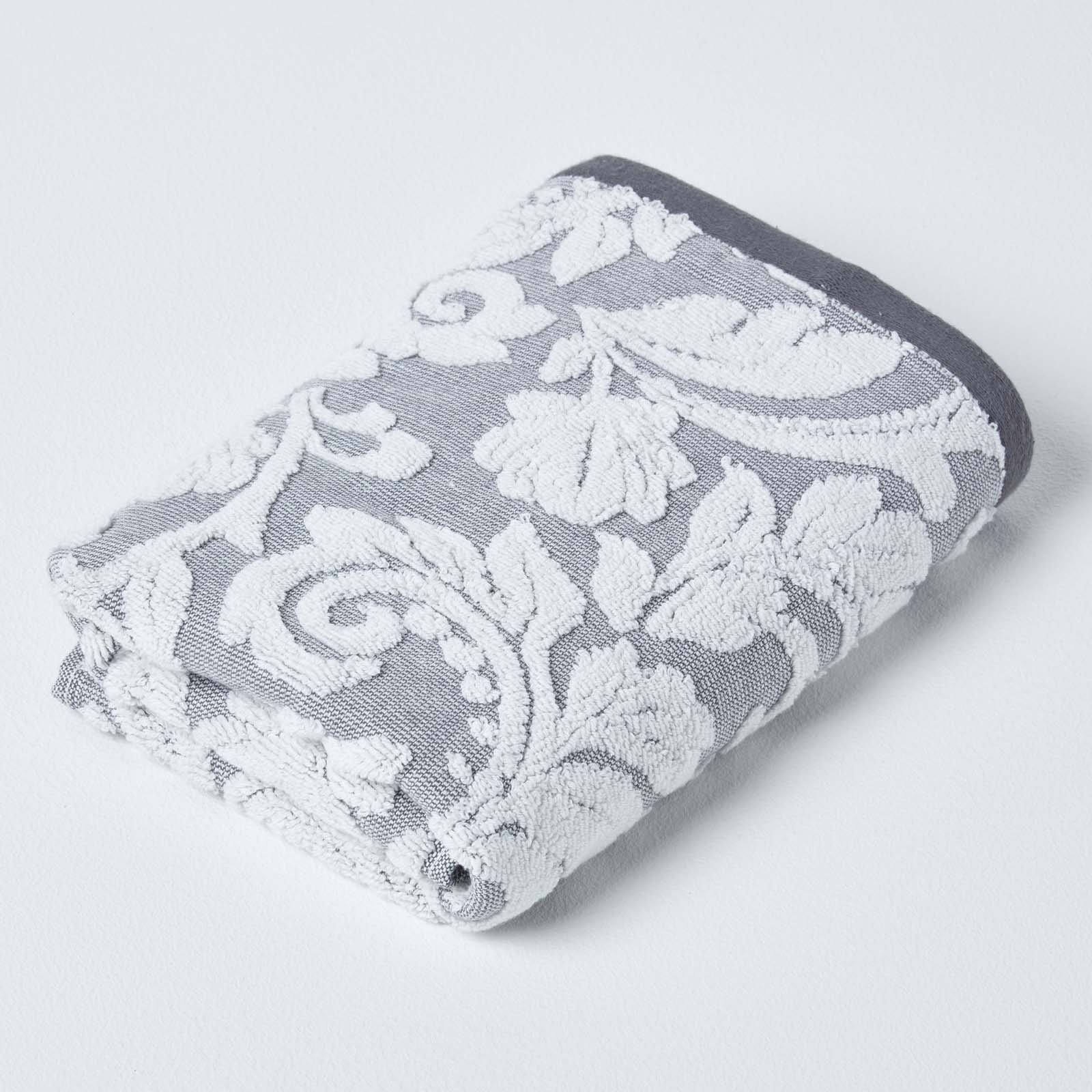 Homescapes Turkish Cotton Patterned Hand Towel - Silver Grey