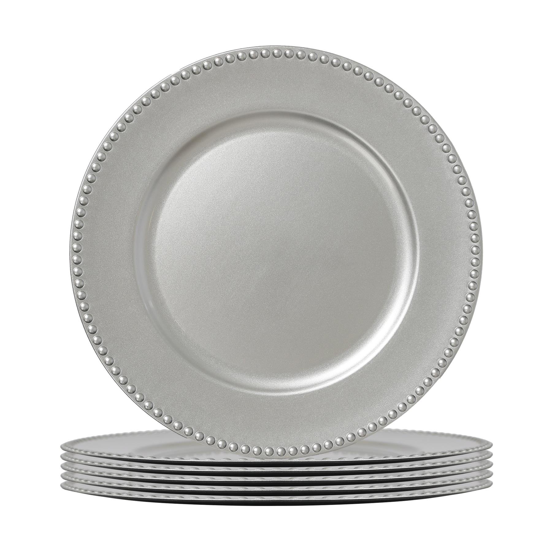 Argon Tableware Round Charger Plates - Silver Bead - Set of 6
