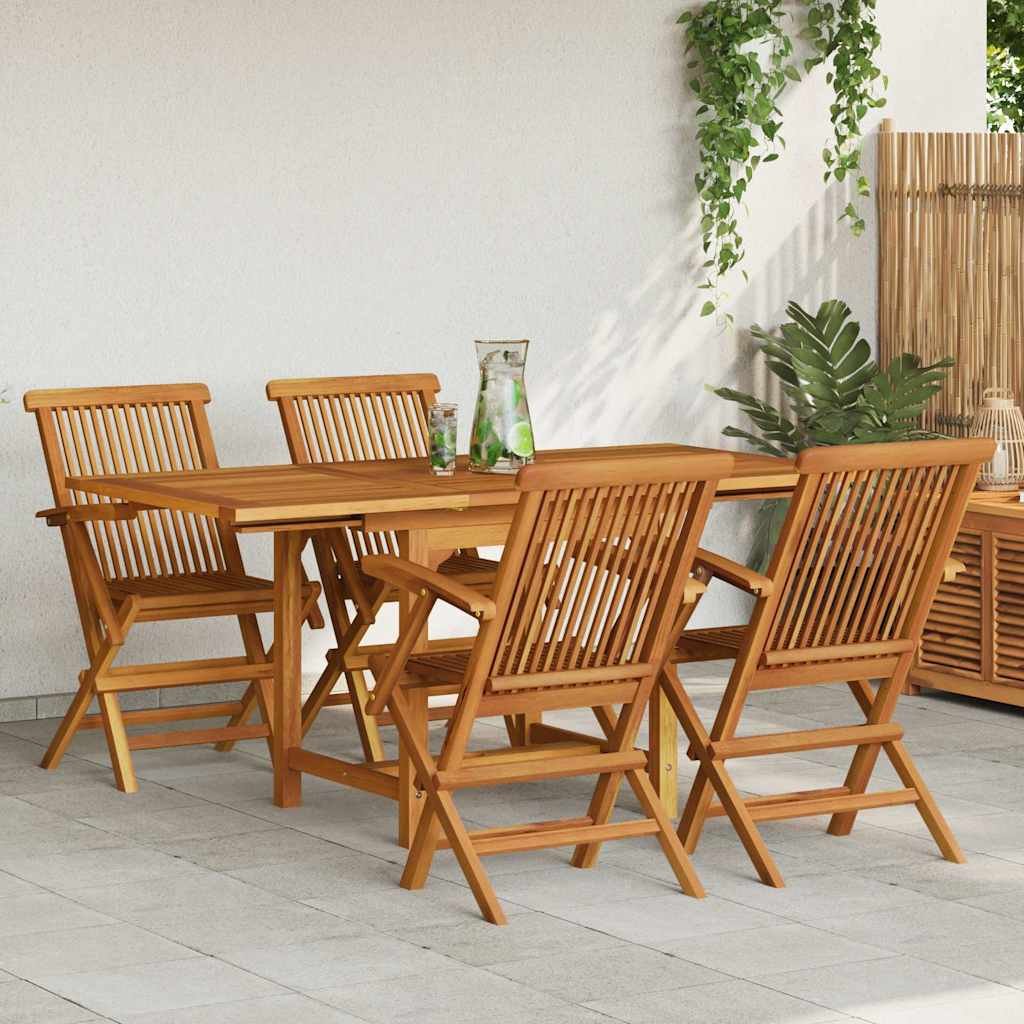 Walplus 5 Piece Teak Wood Garden Dining Set - Brown - 110-160 x 80 x 75 cm
