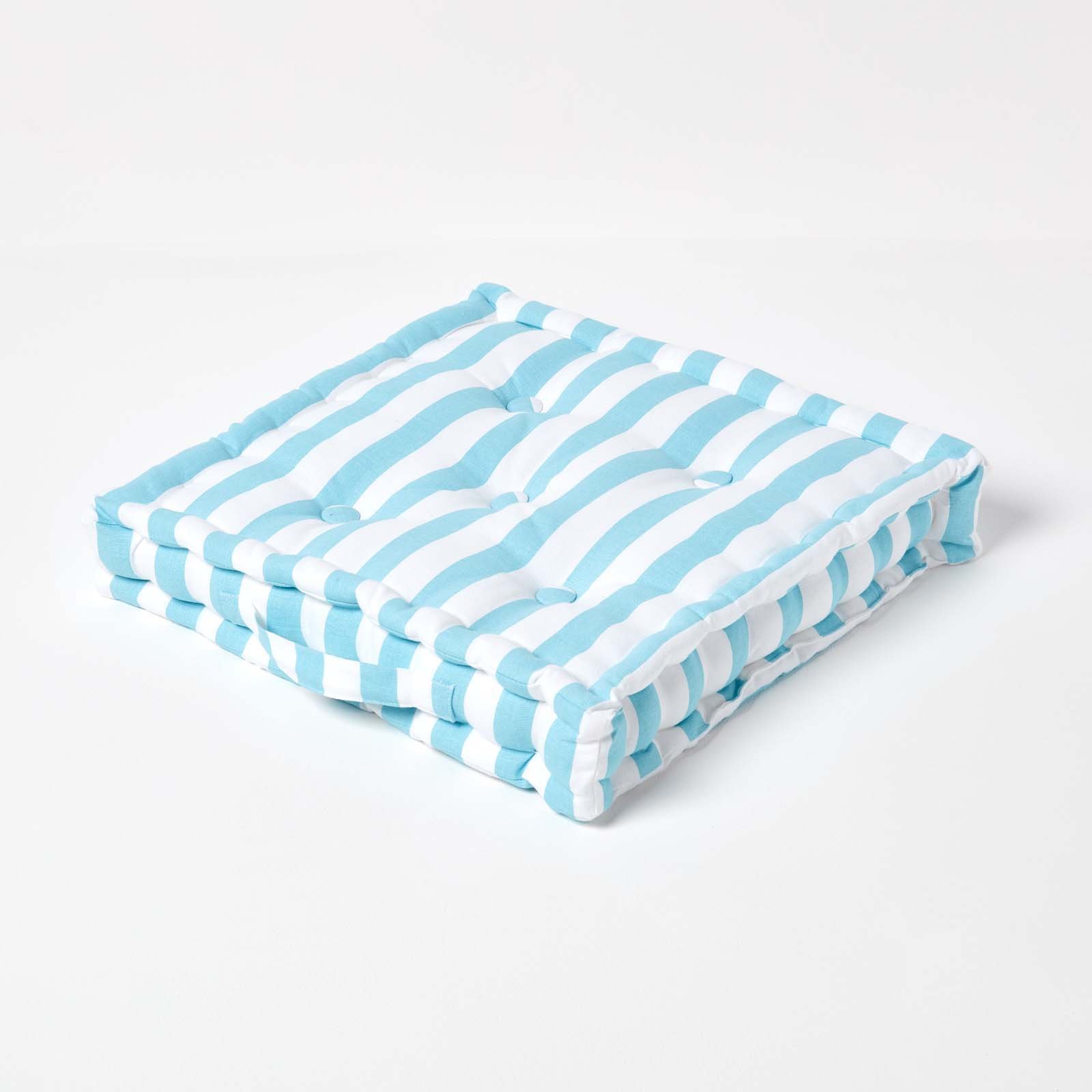 Homescapes Cotton Thick Stripe Floor Cushion – 50 x 50 cm – Blue