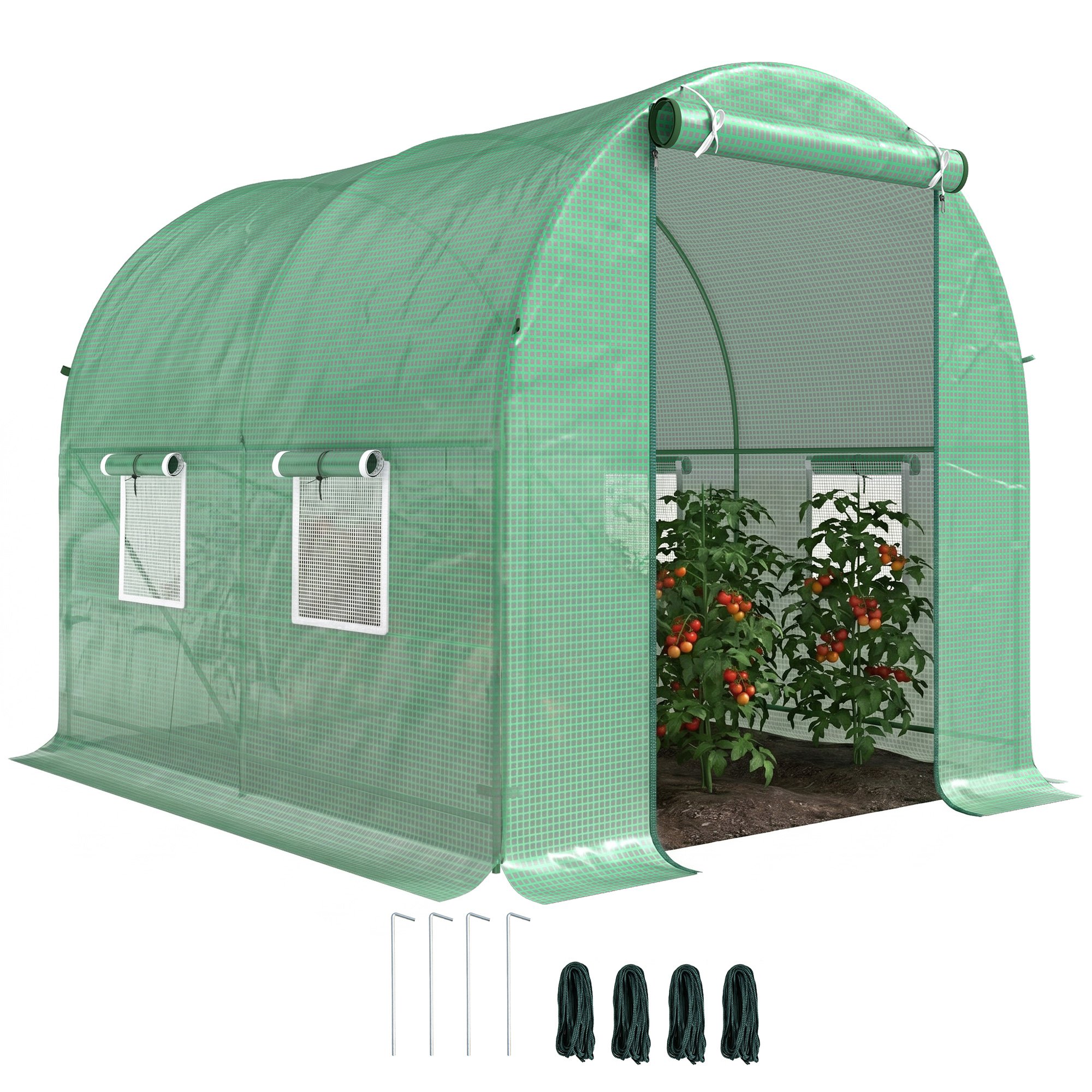 Outsunny Steel Polytunnel Greenhouse with Roll Up Door - Green