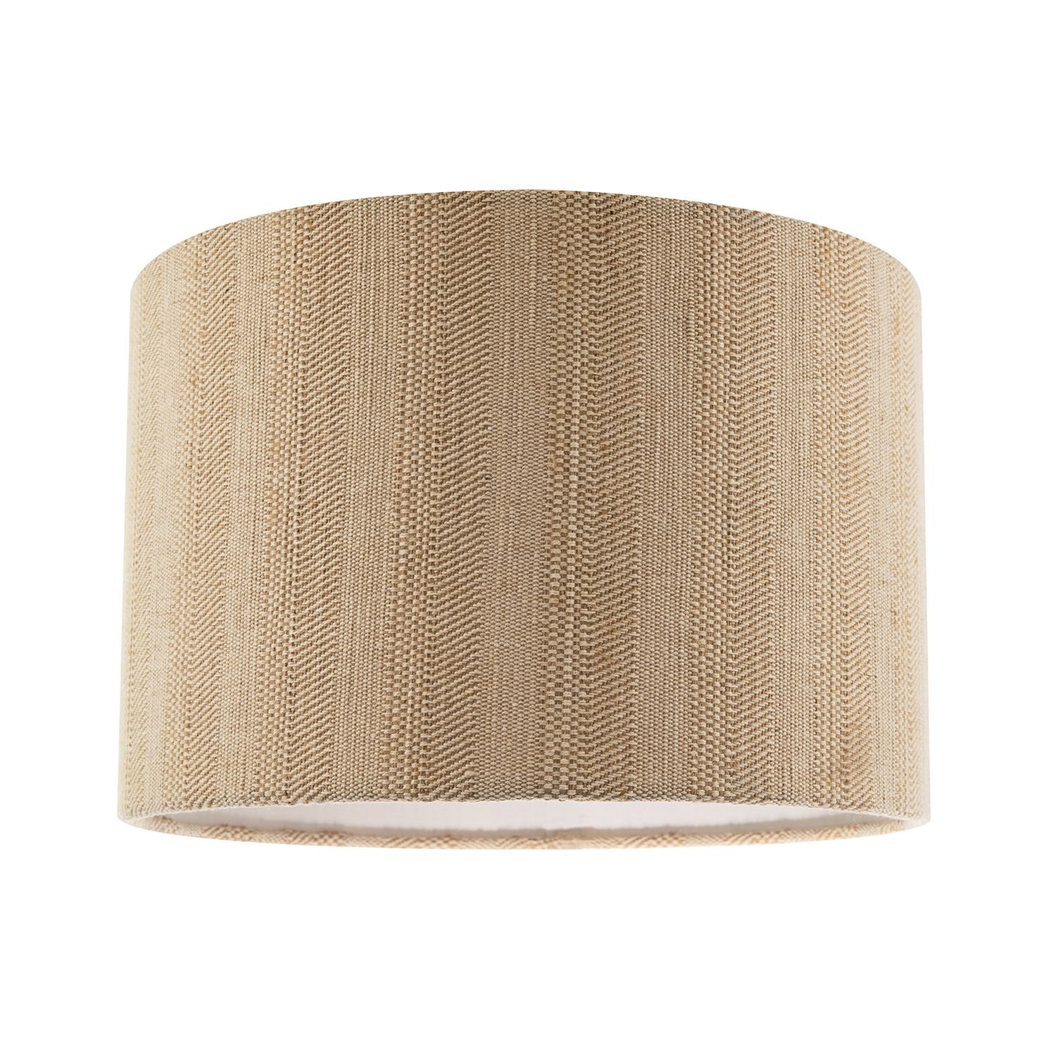 Happy Homewares Textured Oatmeal Linen Fabric Drum with Taupe Lampshade - 30cm
