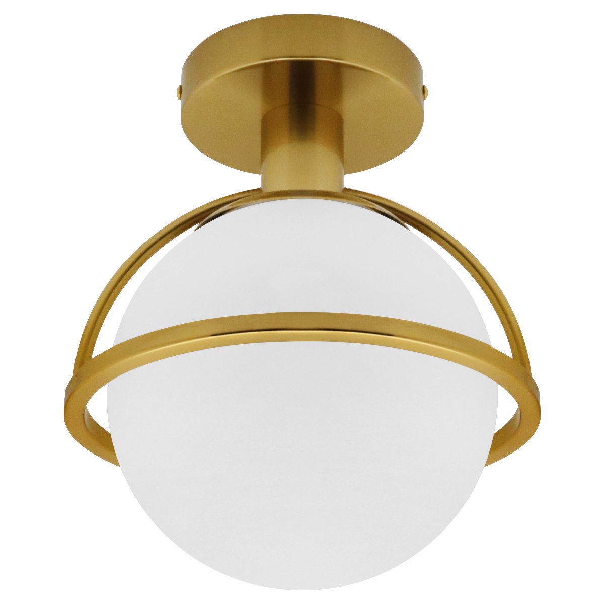 Energy Light Bulbs Semicircle Opal Globe Glass Flush Ceiling Light - Brass