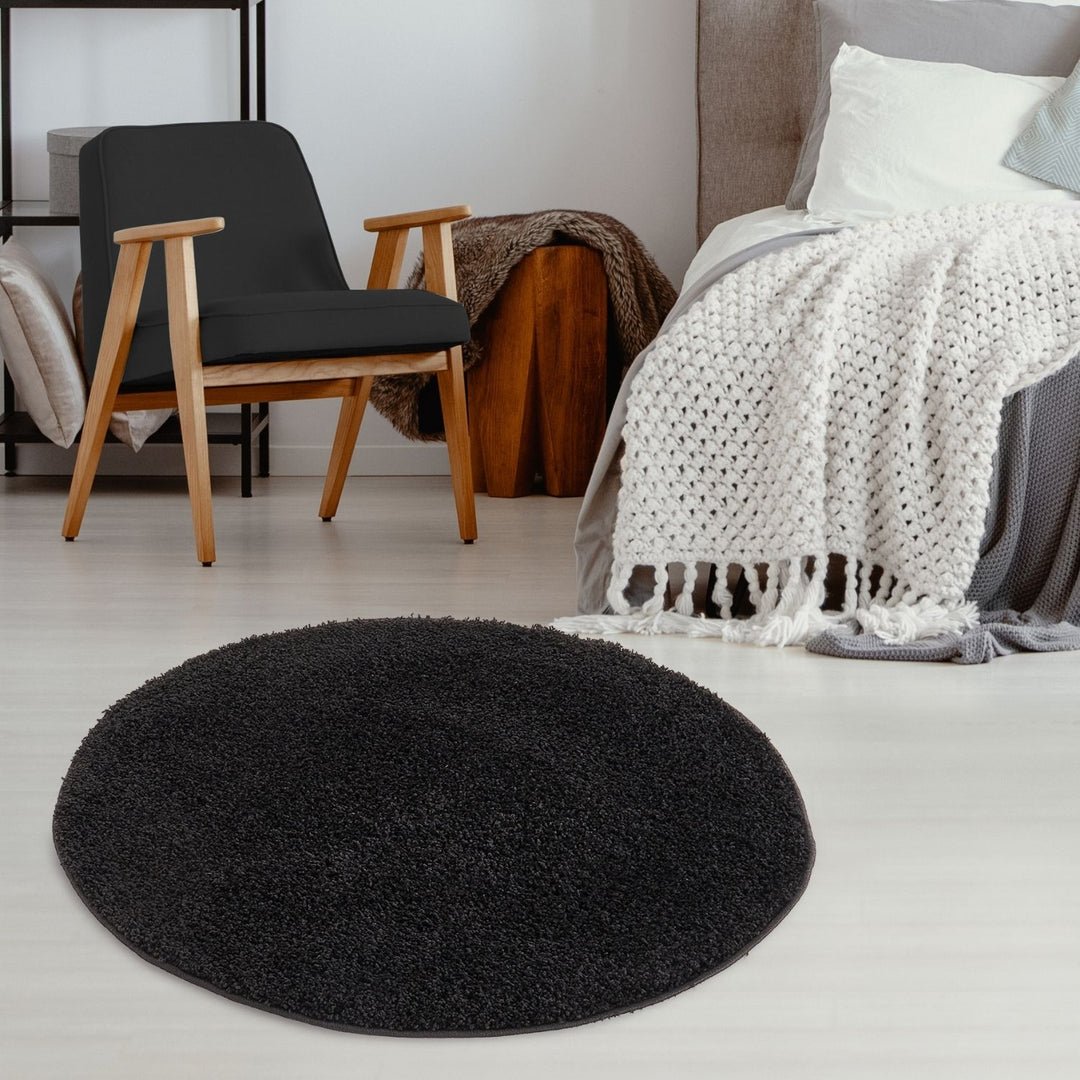 The Rugs Black Myshaggy Plain Round Shaggy Rug - 120cm