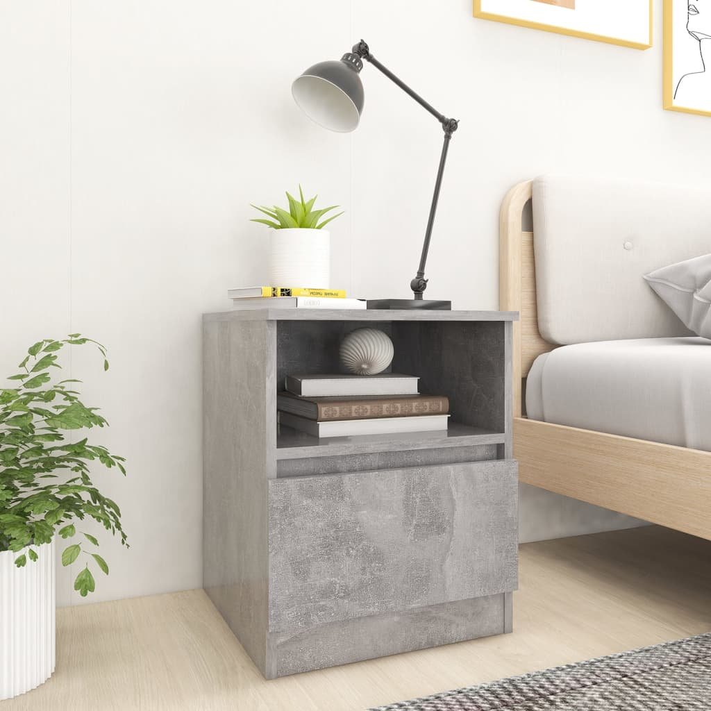Walplus Pack of 2 1 Drawer Bed Cabinet - Stone Grey - 40 x 40 x 50 cm