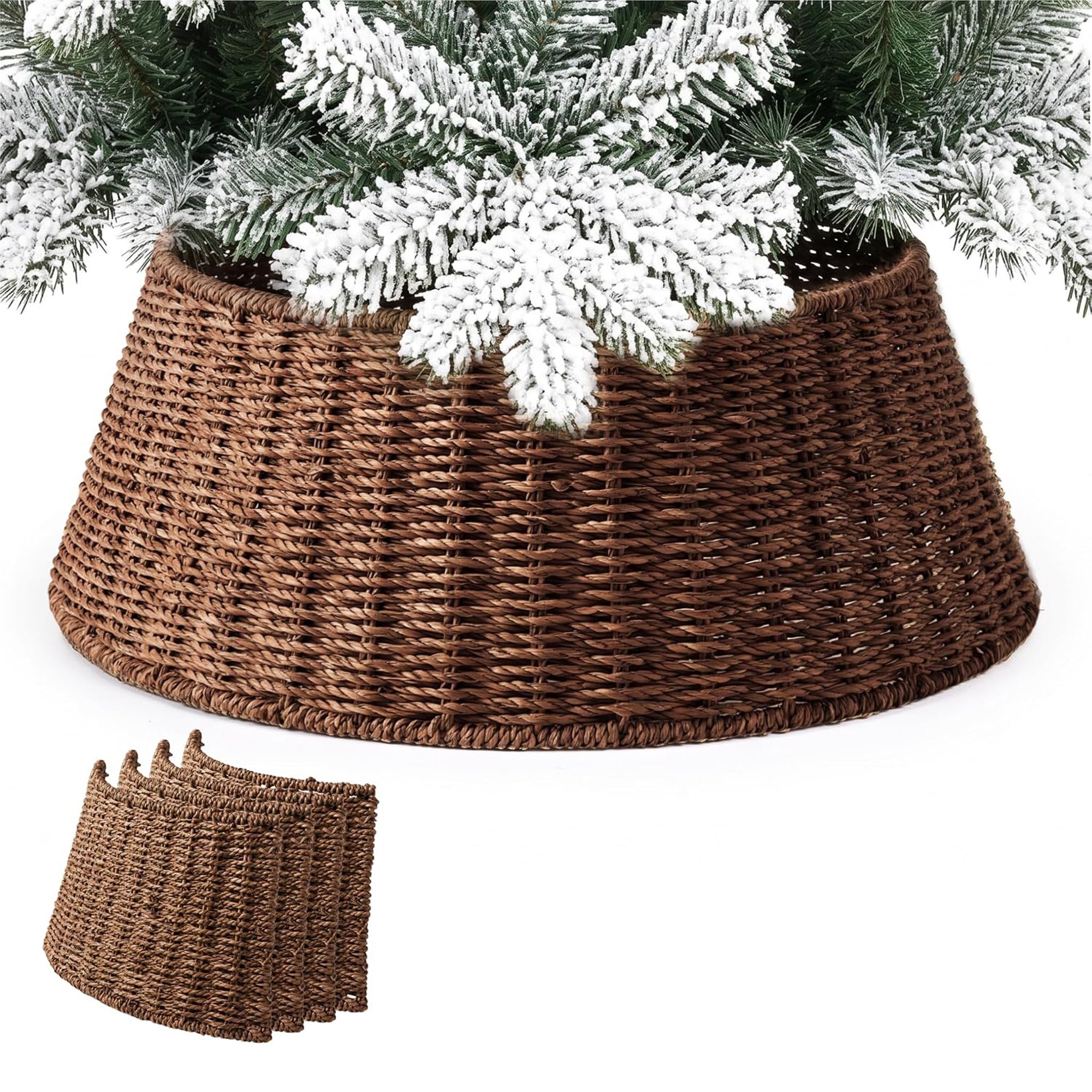 My Christmas Woven Natural Rattan Xmas Tree Skirt - Brown