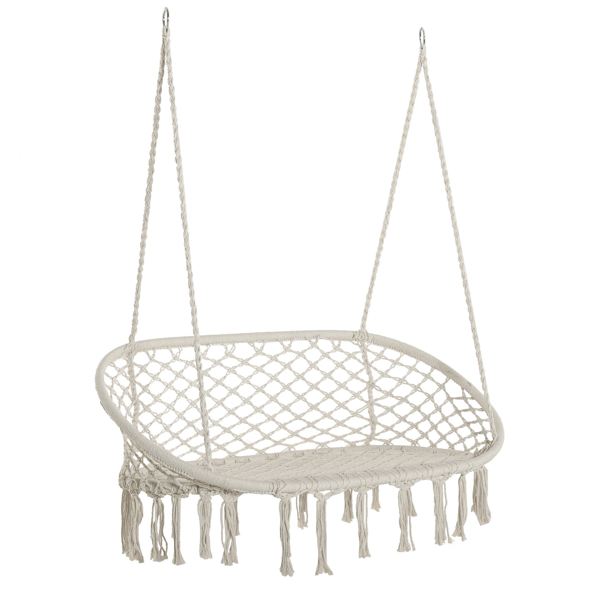 Outsunny 2-Seater Hanging Hammock Chair with Metal Frame - Cream