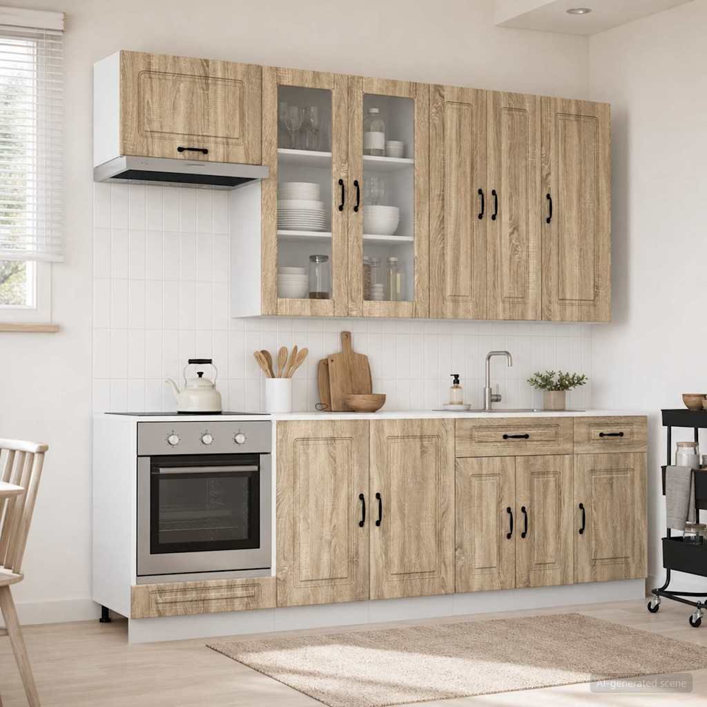 Walplus 8 Piece Engineered Wood Kitchen Unit Set - Sonoma Oak