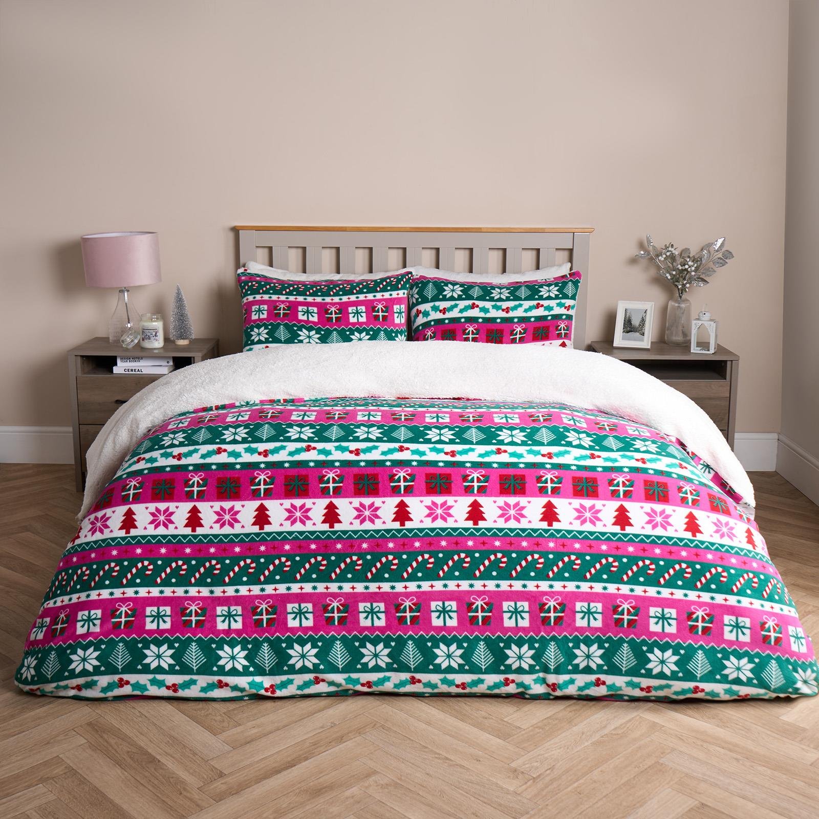 OHS Xmas Nordic Festive Sherpa Bedding Set Duvet Cover Set Multi - Double