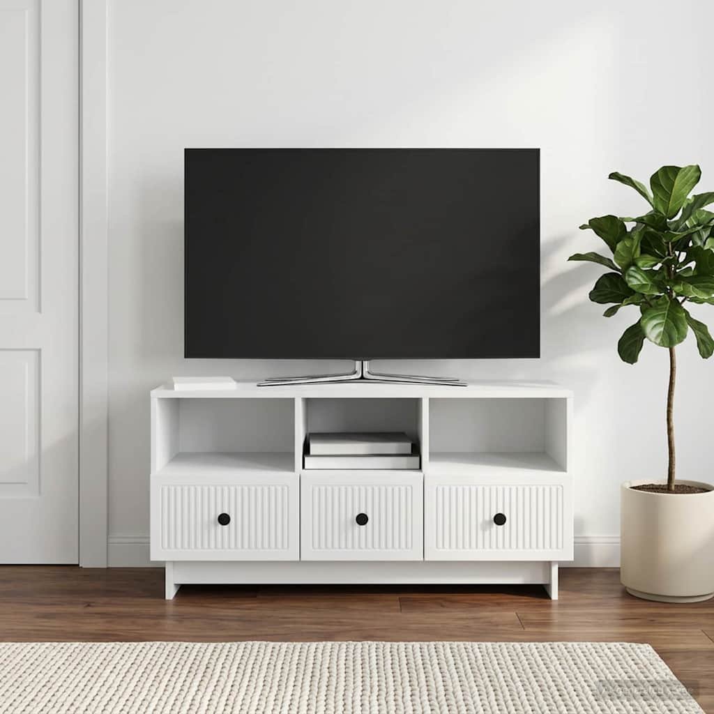 Walplus Engineered Wood TV Cabinet with Drawers - White - 102 x 34.5 x 50 cm