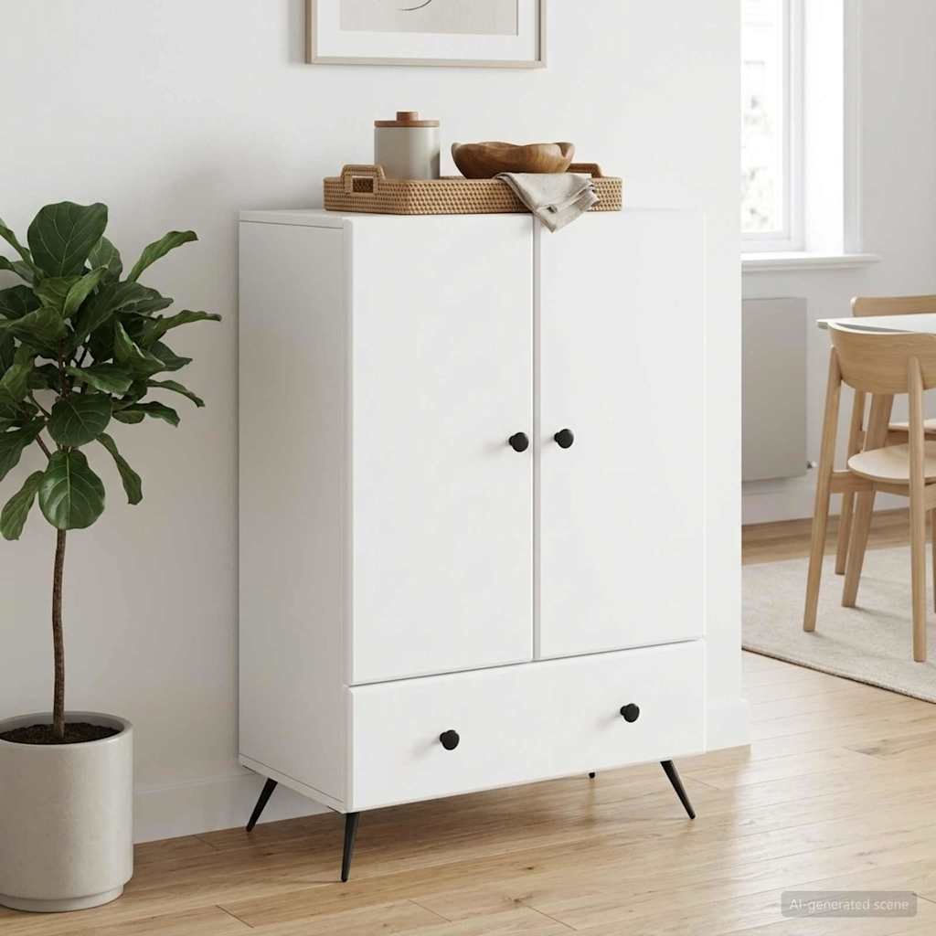 Walplus 1 Drawer Rectangular Sideboard Open Shelf - White - 66 x 34.5 x 95 cm