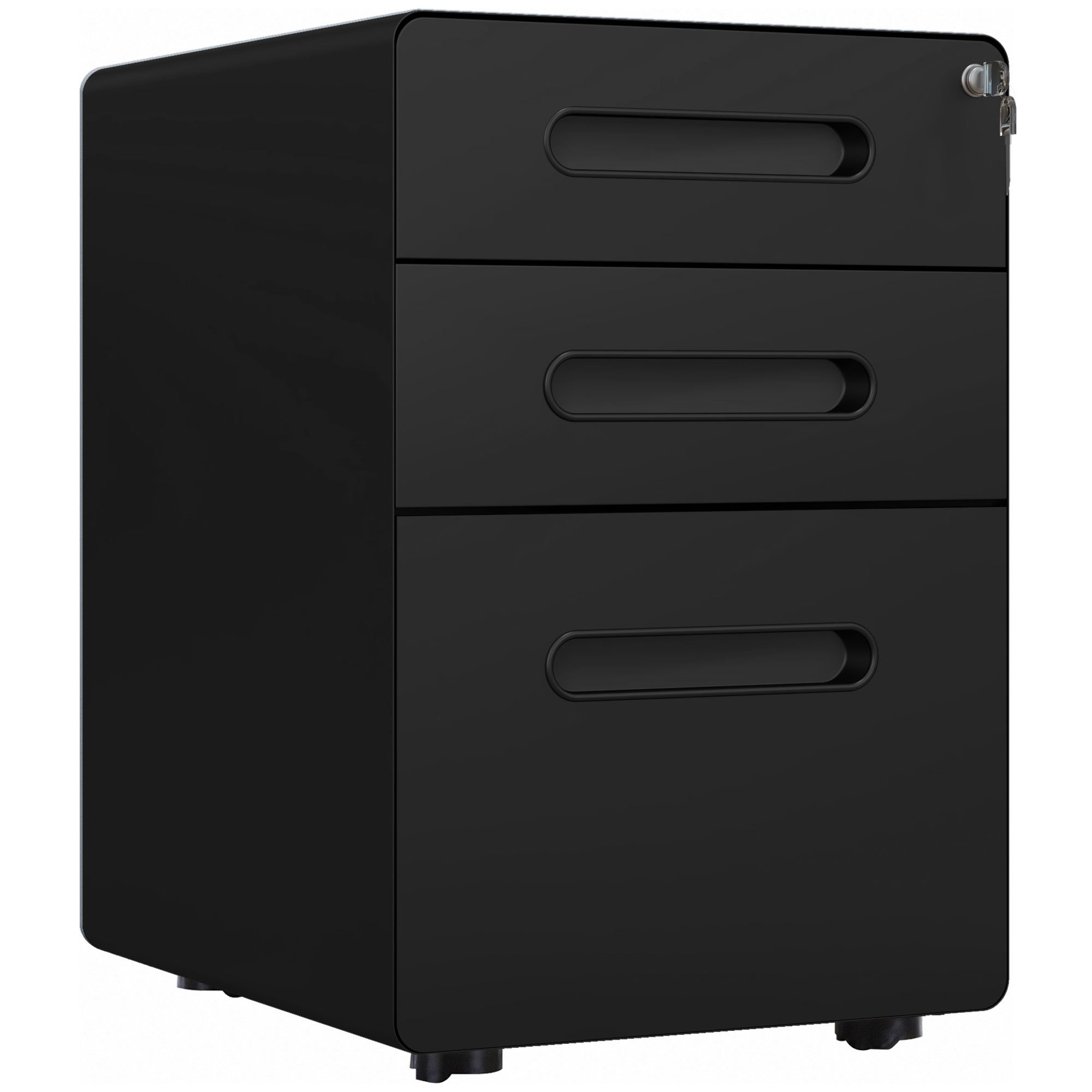 Vinsetto 3 Drawers Lockable File Cabinet - Black