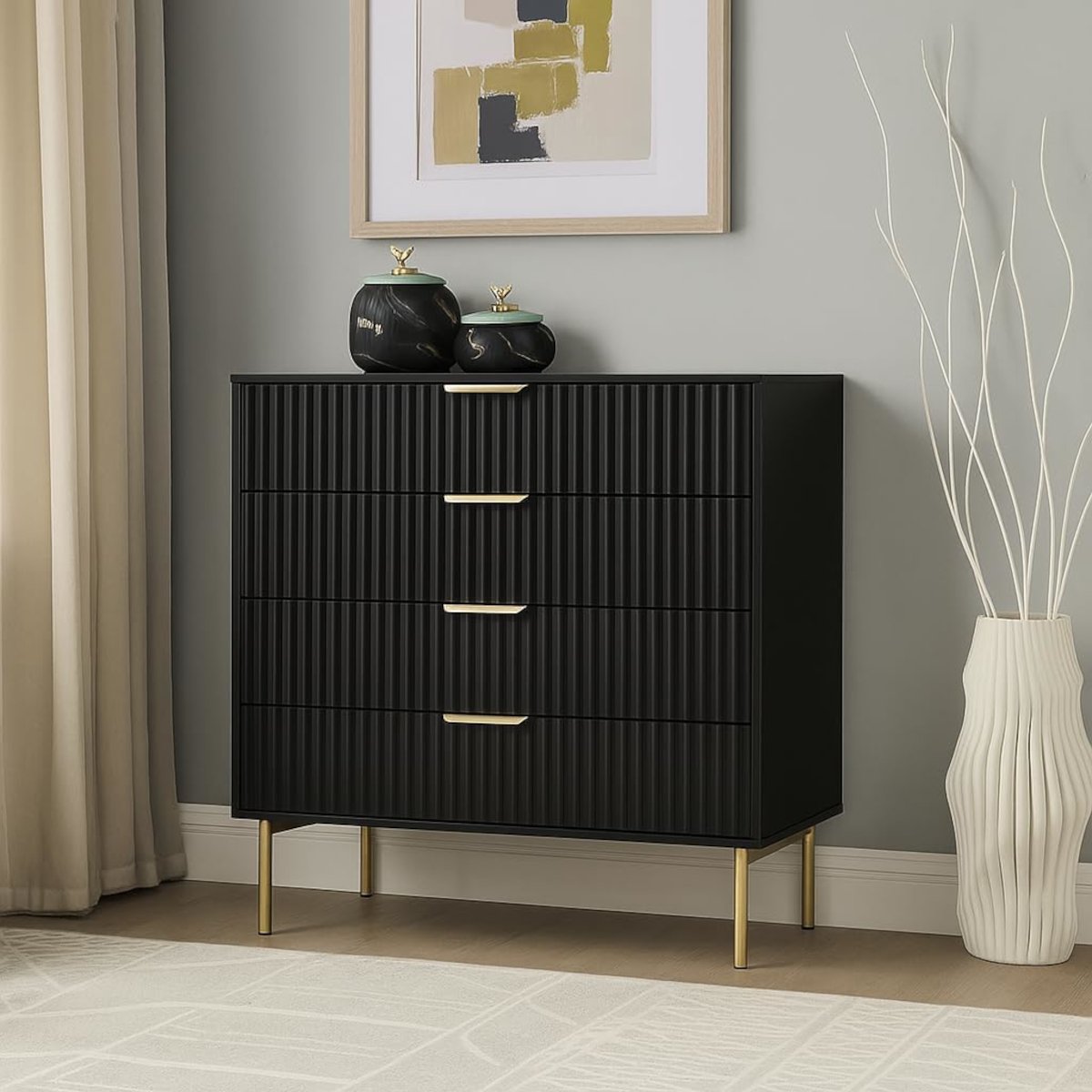 Home Treats Ridged 4 Drawer Chest - Black