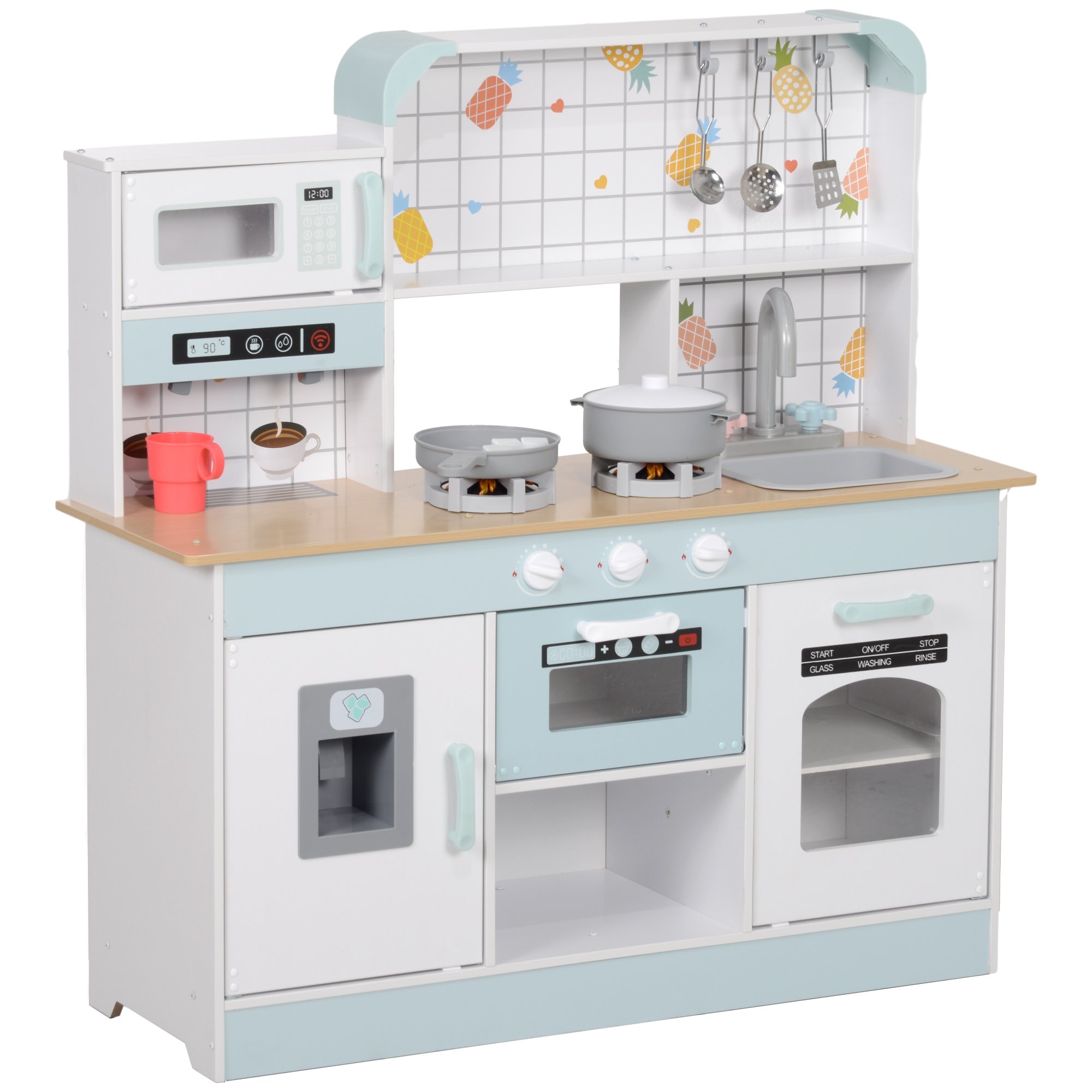 AIYAPLAY Hob Light Sound Ice Maker Microwave Kids Play Kitchen - White