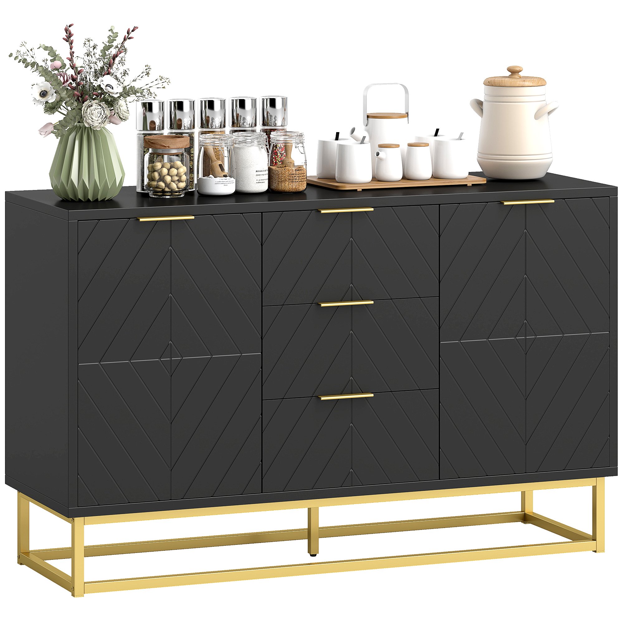 HOMCOM Metal Modern Adjustable Storage Sideboard - Black