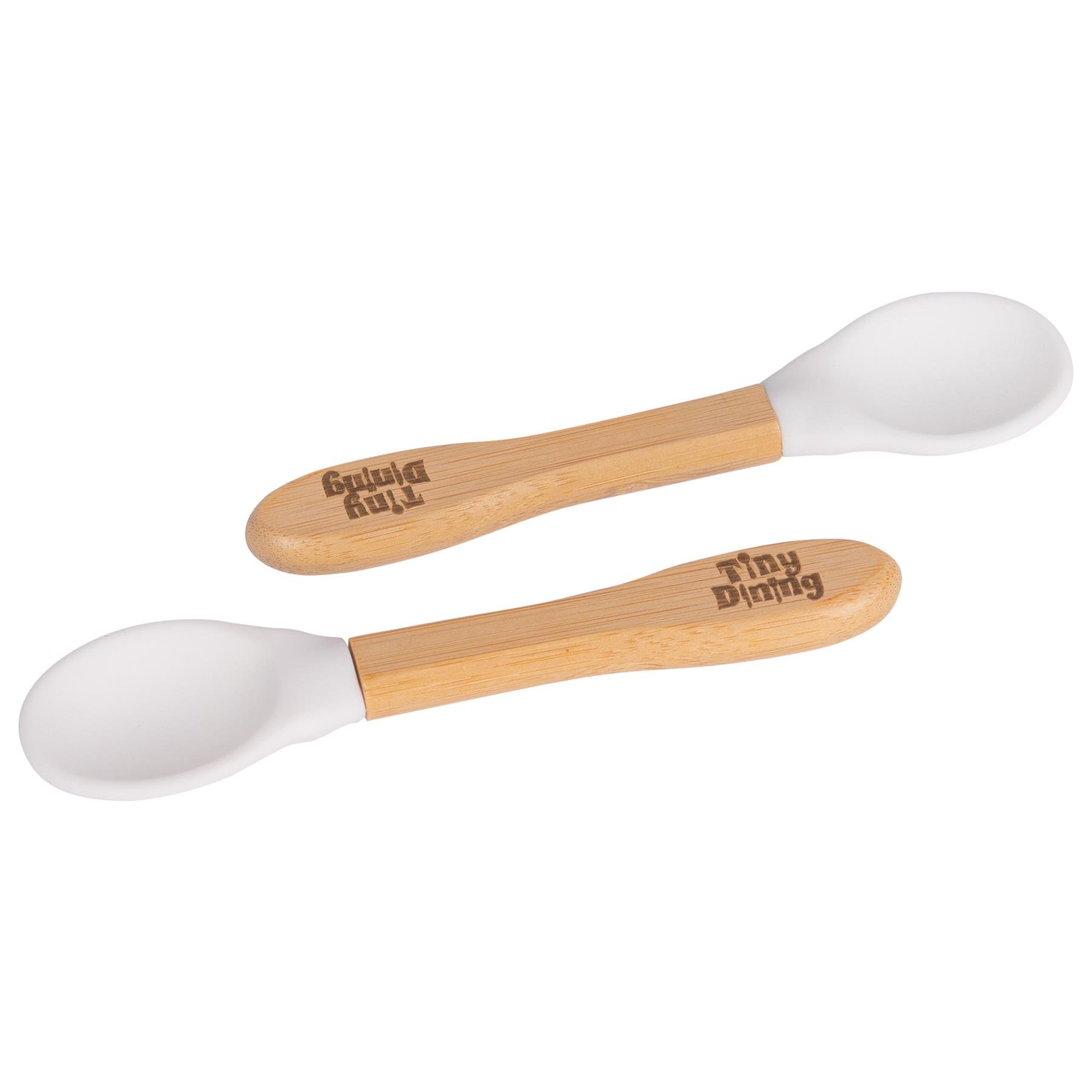 Tiny Dining Children's Bamboo Silicone Tip Spoons - White - Pack of 2
