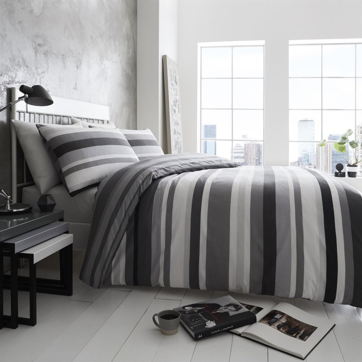 Portfolio Home Simply Stripes Charcoal Duvet Cover Set - King