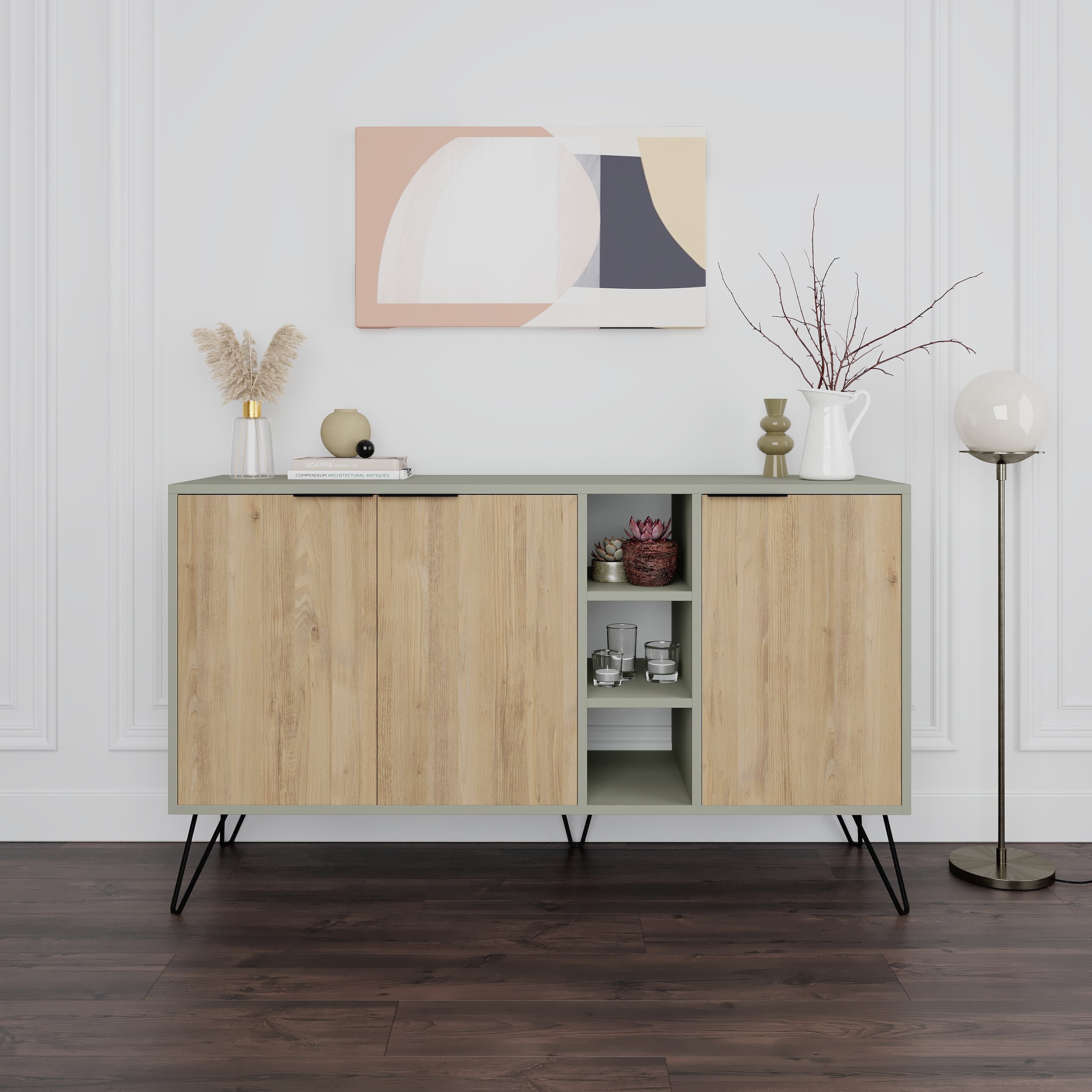 Decortie Clara 3 Door Sideboard - Sage Green