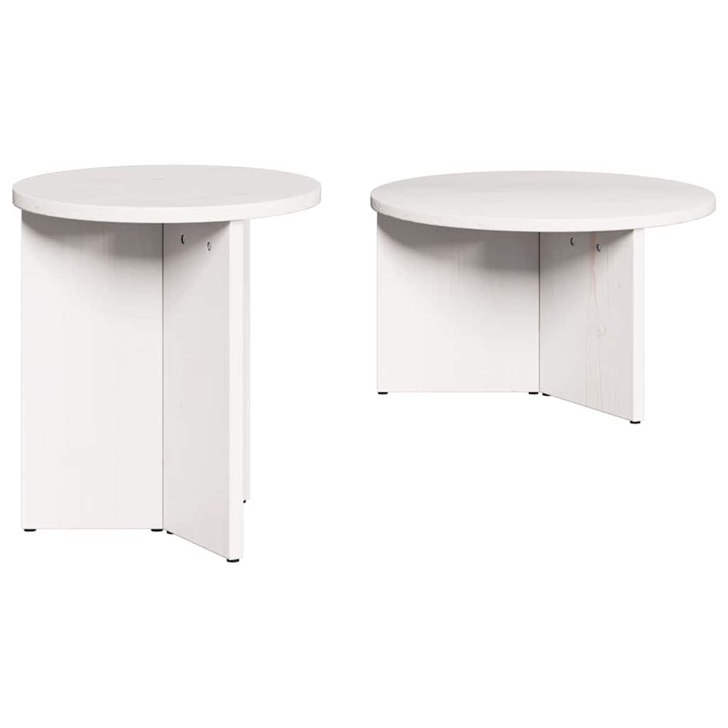 Walplus Pack of 2 Solid Pine Wood Coffee Table - White - 49 x 49 x 28 cm