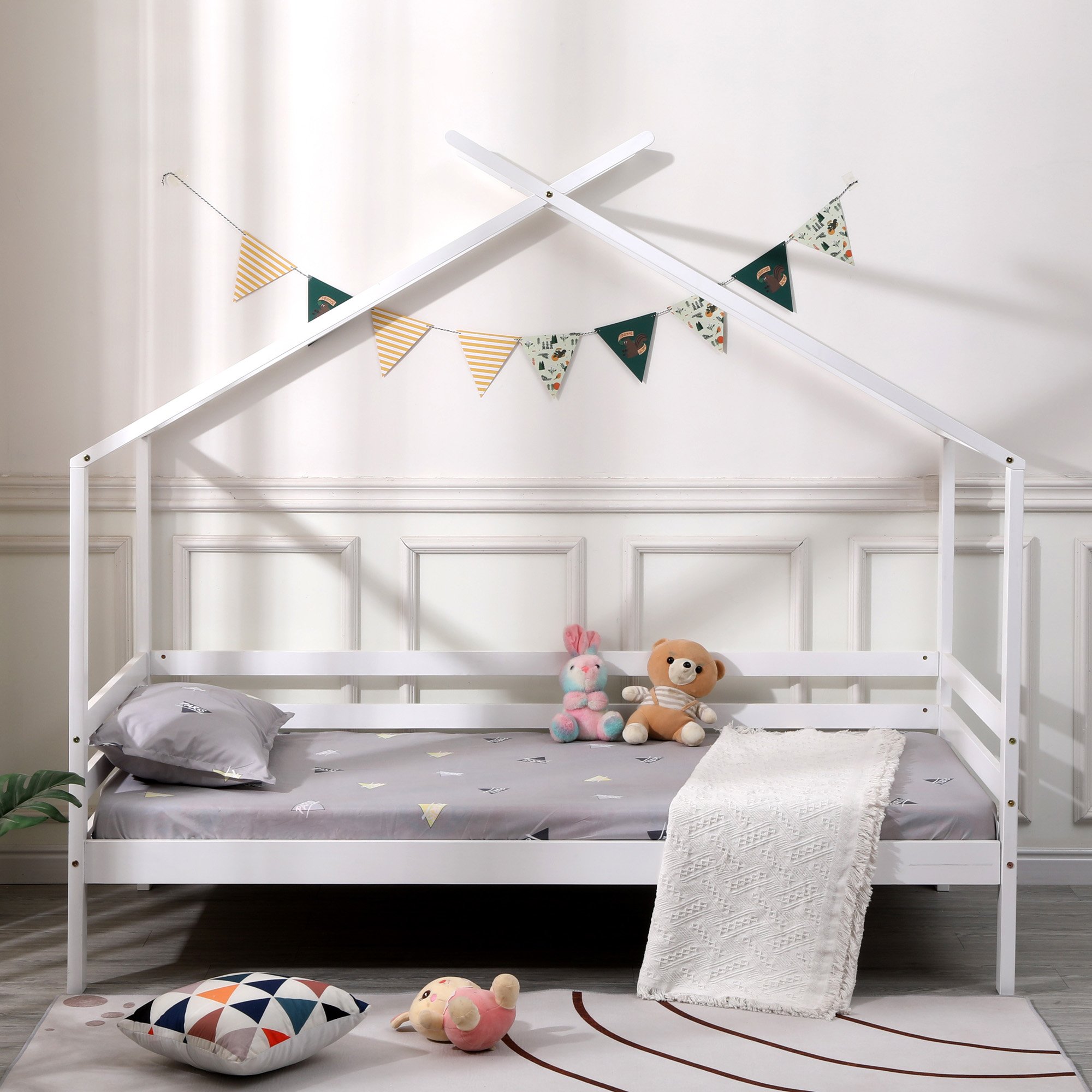 Slumberworks Teddy Kids Childrens Wooden Bed Frame – White