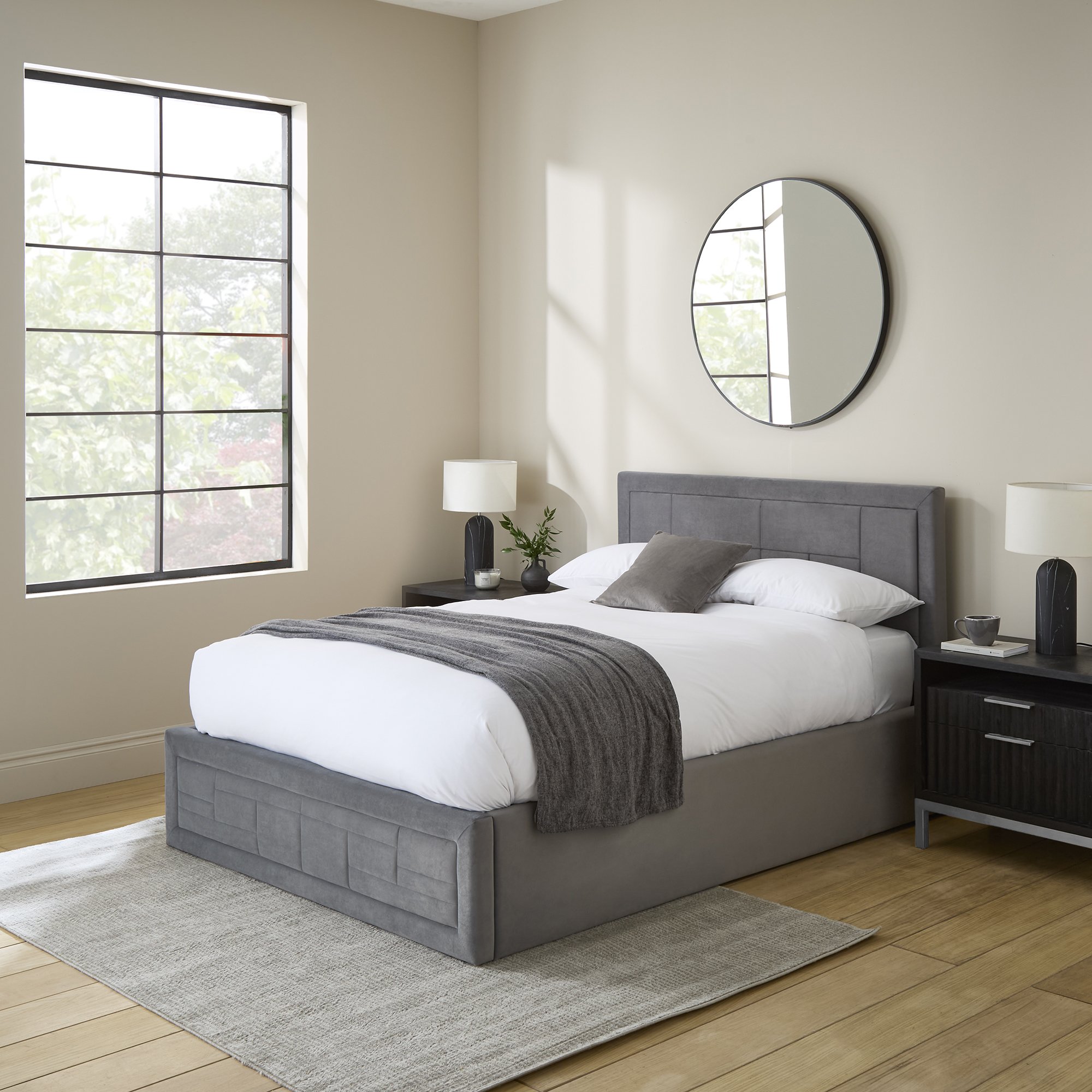 GFW Remy Double Velvet End Lift Ottoman Bed - Grey