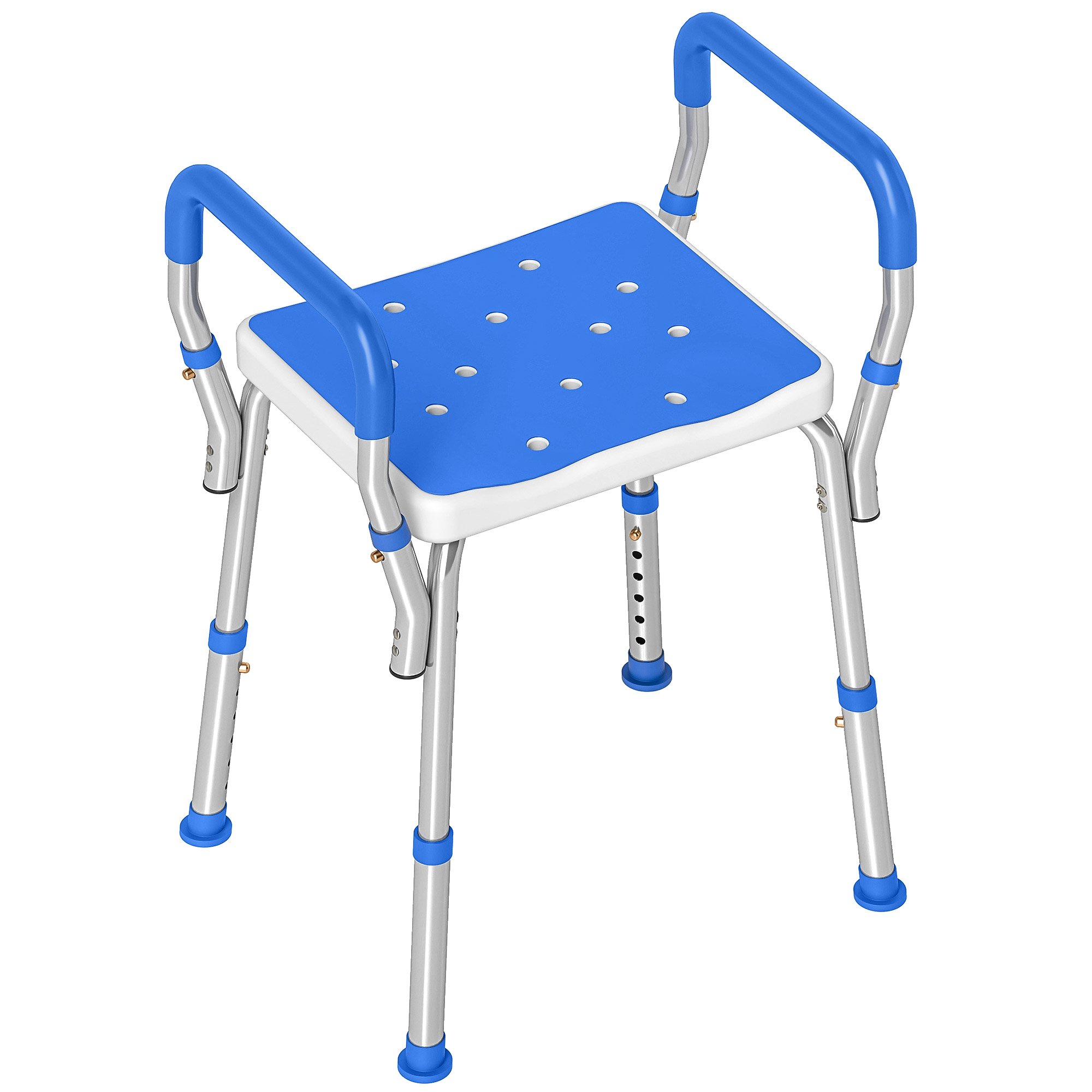 HOMCOM Non-Slip Shower Stool with Adjustable Height and EVA Cushion - Dark Blue